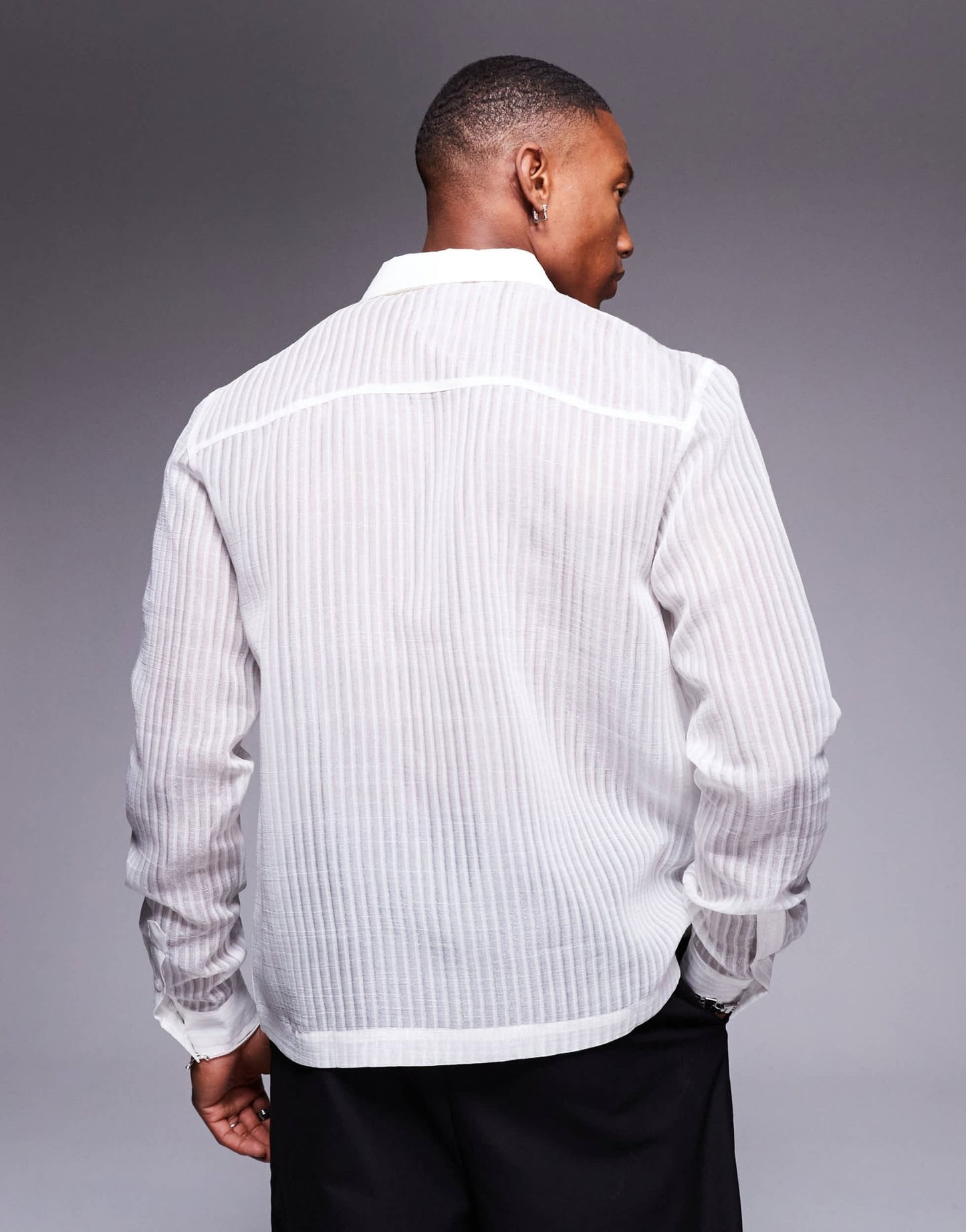 ASOS DESIGN slim fit shirt in sheer striped mesh in white - ASOS Sample Sale
