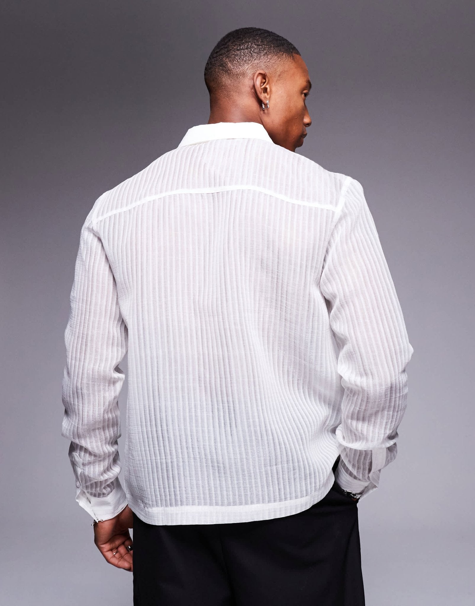 ASOS DESIGN slim fit shirt in sheer striped mesh in white - ASOS Sample Sale