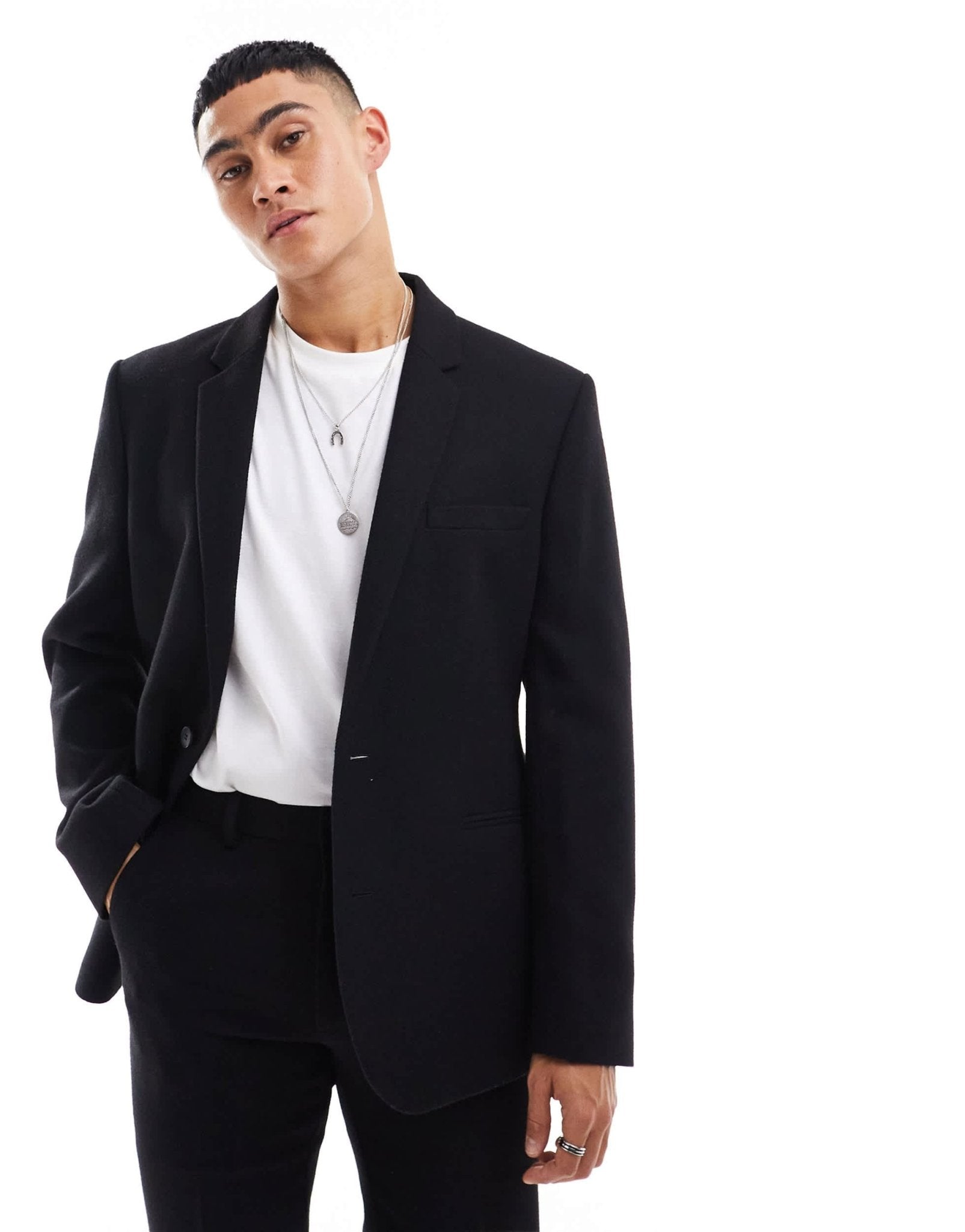 ASOS DESIGN slim fit wool mix suit jacket in black twill - ASOS Sample Sale
