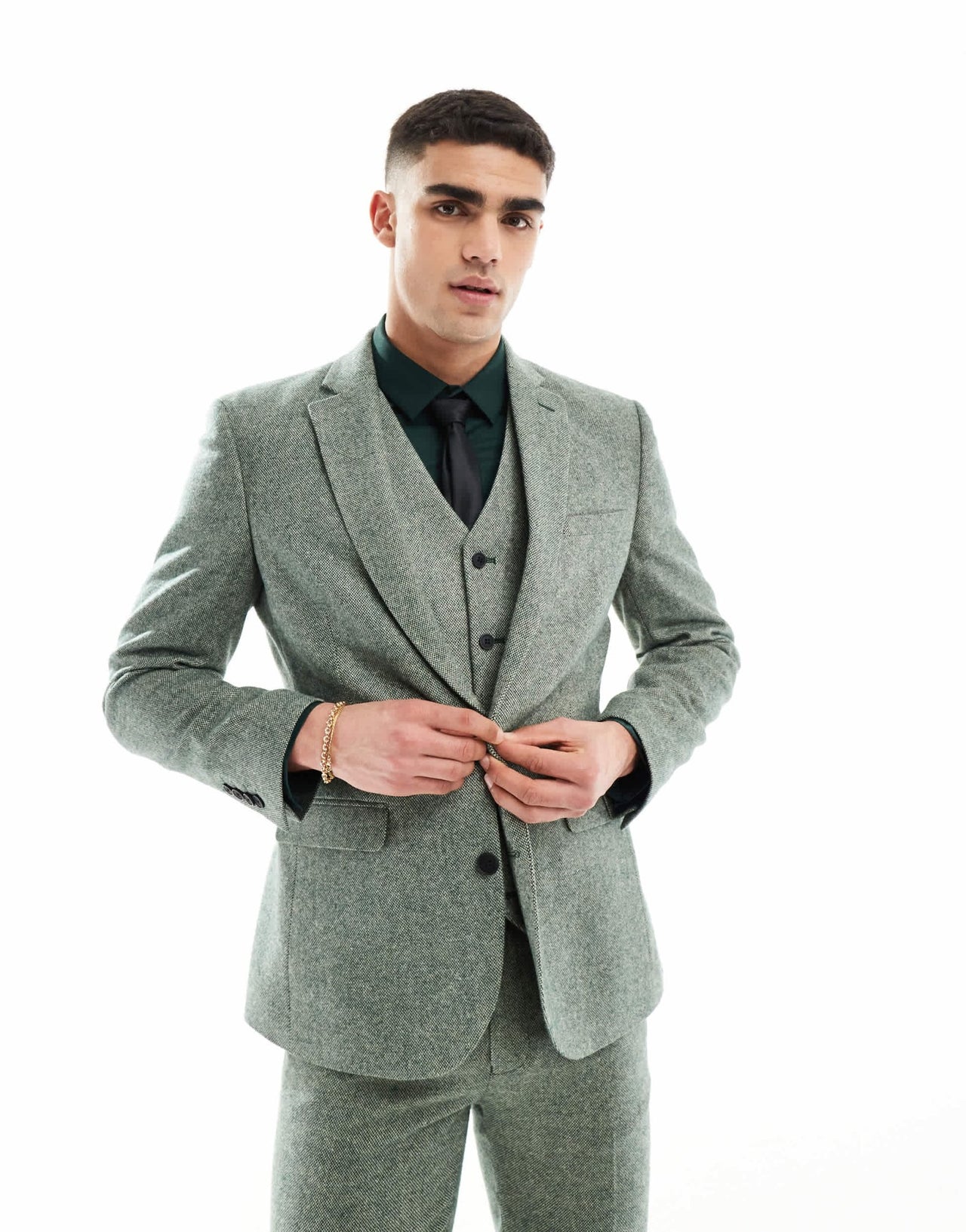 ASOS DESIGN slim fit wool mix suit jacket in bottle green tweed - ASOS Sample Sale