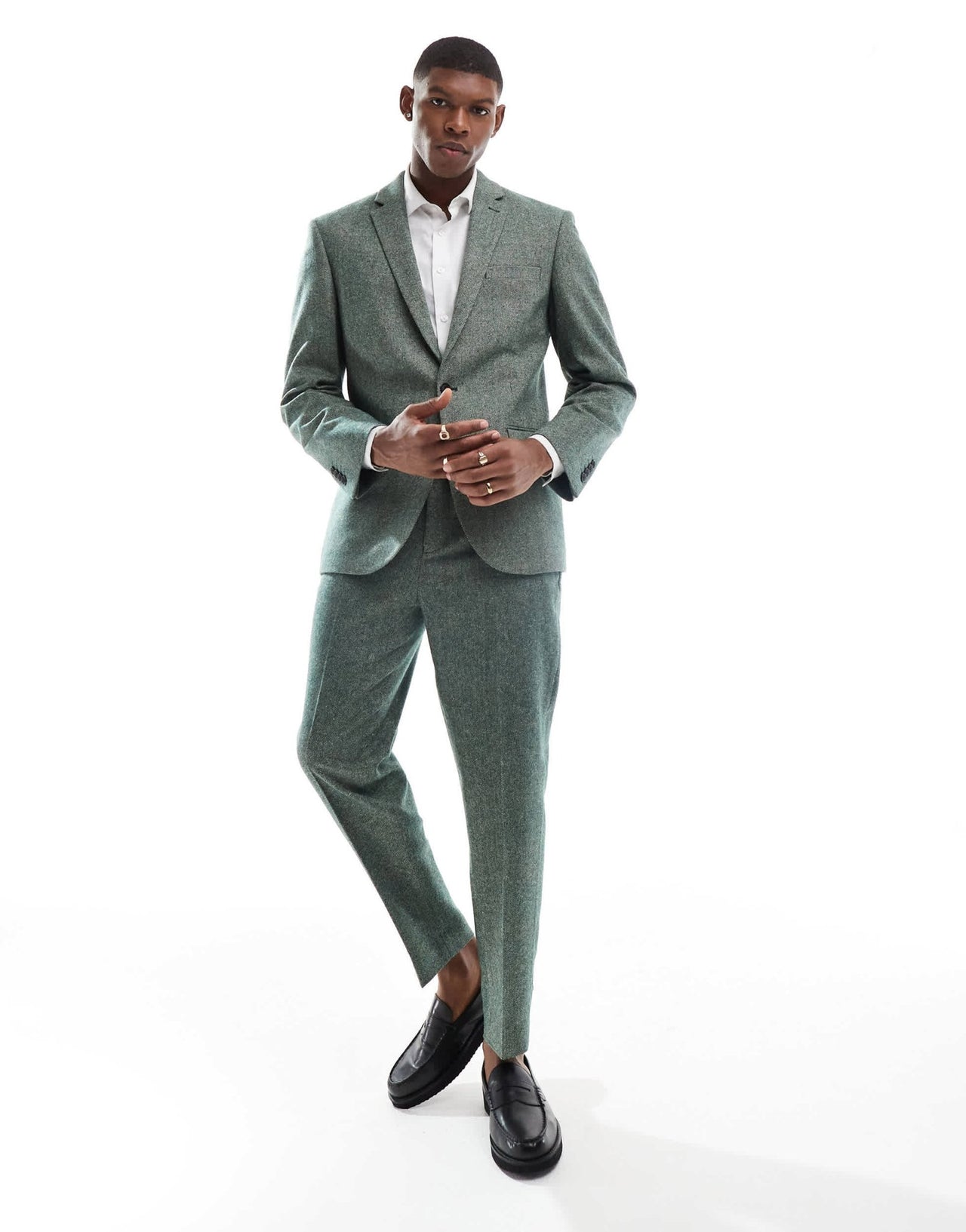 ASOS DESIGN slim fit wool mix suit jacket in bottle green tweed - ASOS Sample Sale