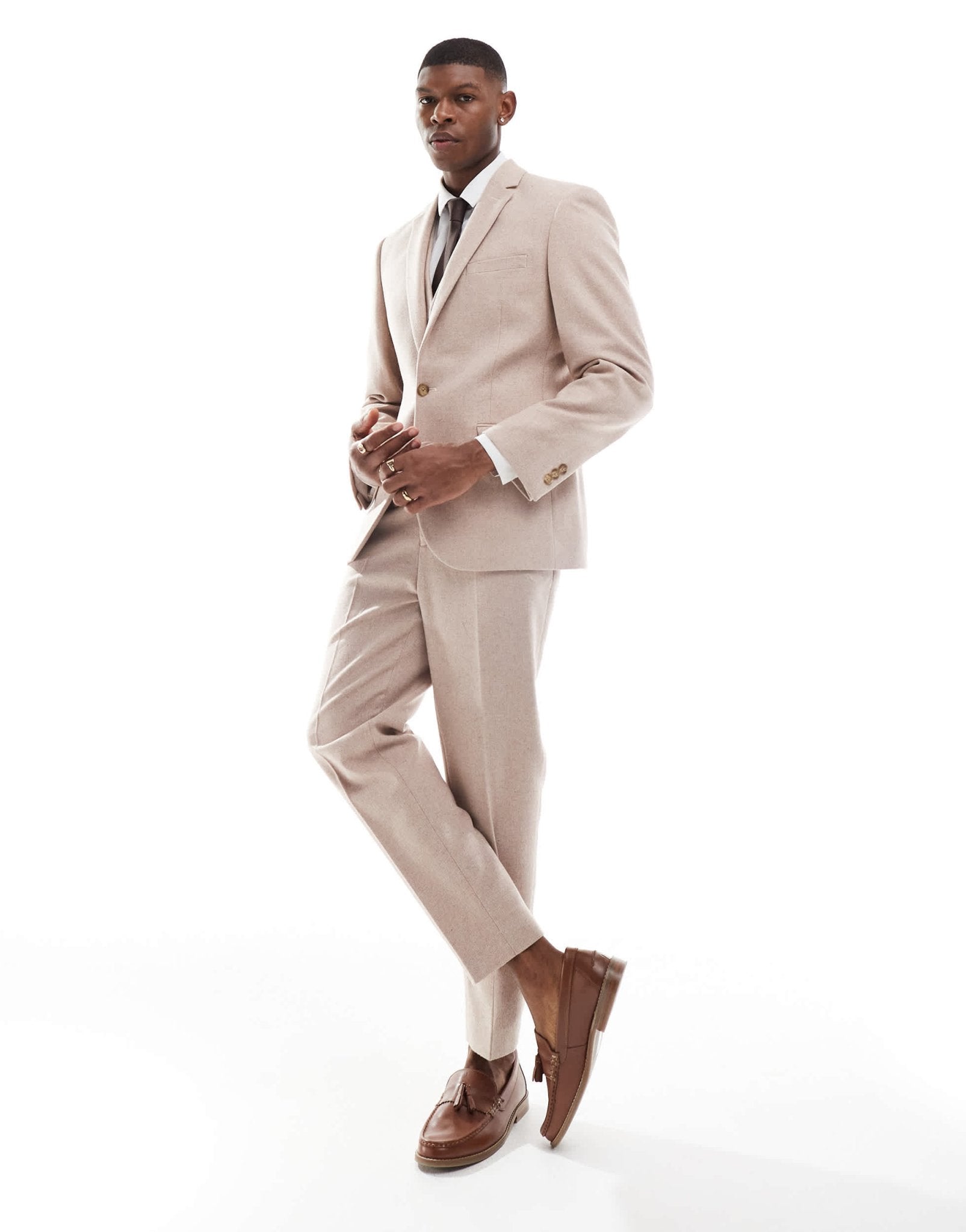 ASOS DESIGN slim fit wool mix suit jacket in light pink tweed - ASOS Sample Sale