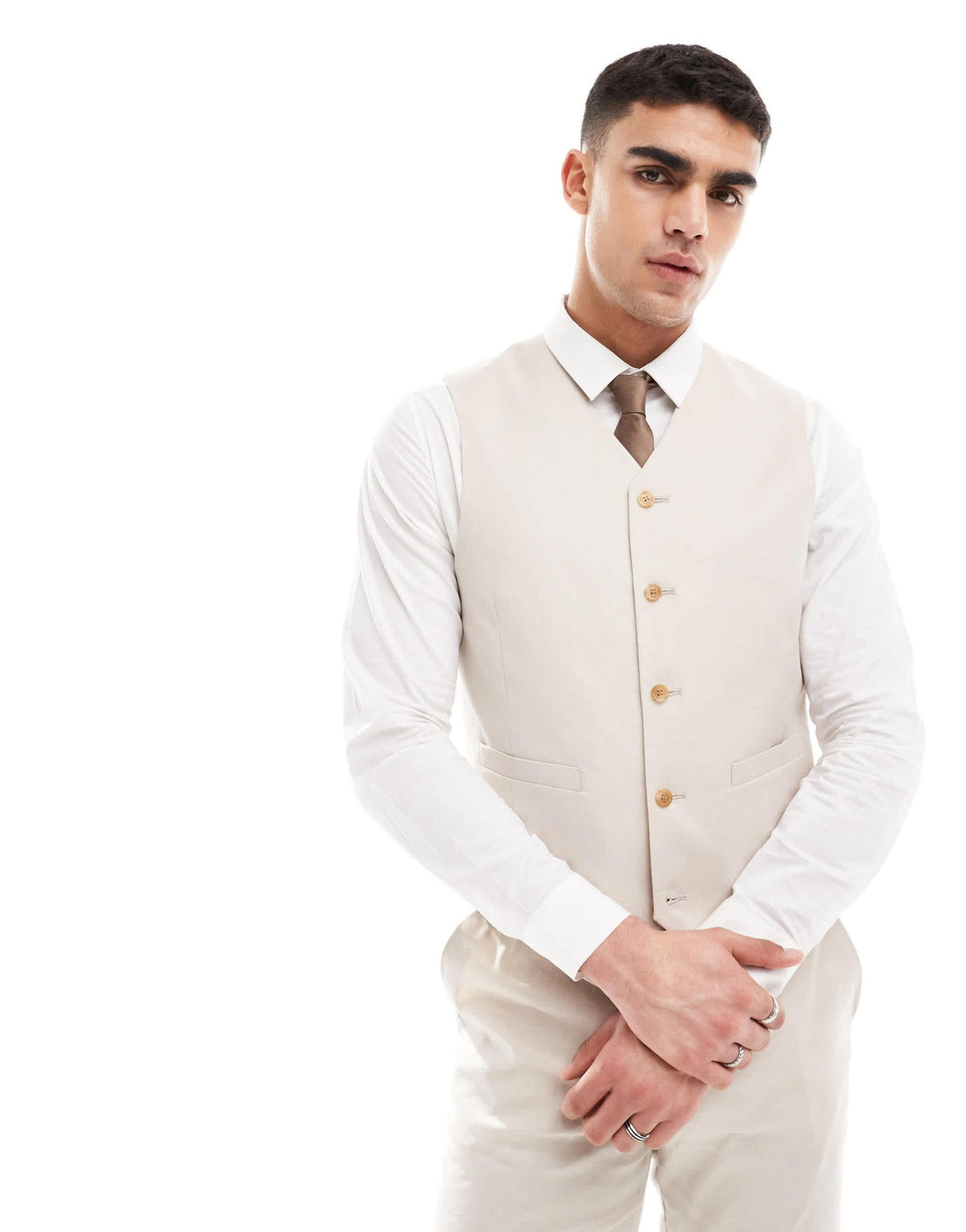ASOS DESIGN slim linen blend suit waistcoat in stone - ASOS Sample Sale