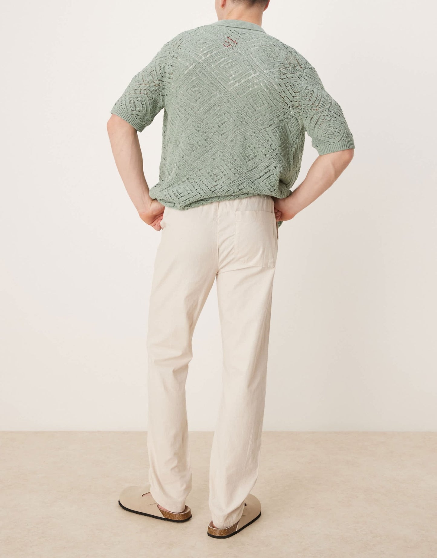 ASOS DESIGN slim linen blend trousers in stone - ASOS Sample Sale