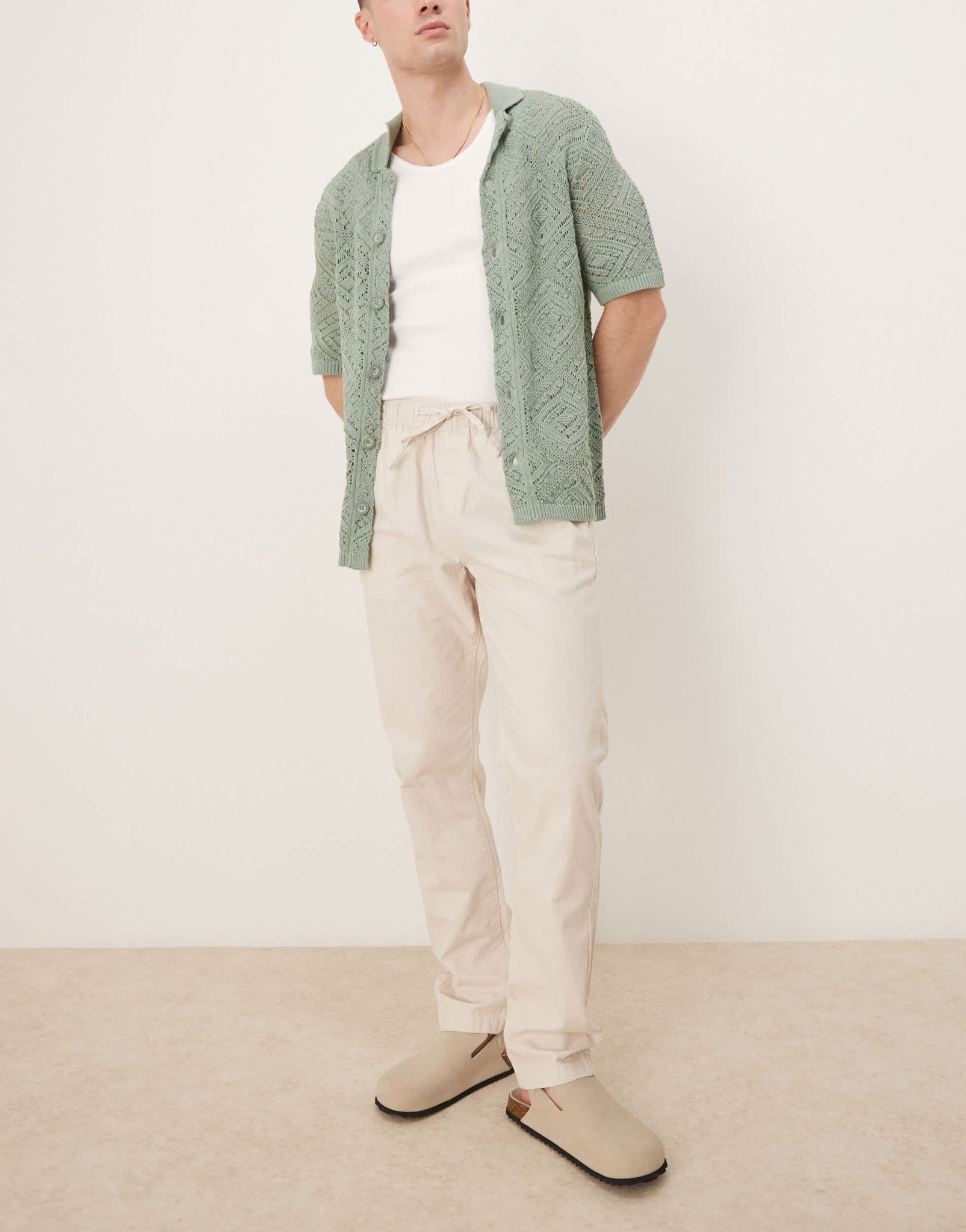 ASOS DESIGN slim linen blend trousers in stone - ASOS Sample Sale