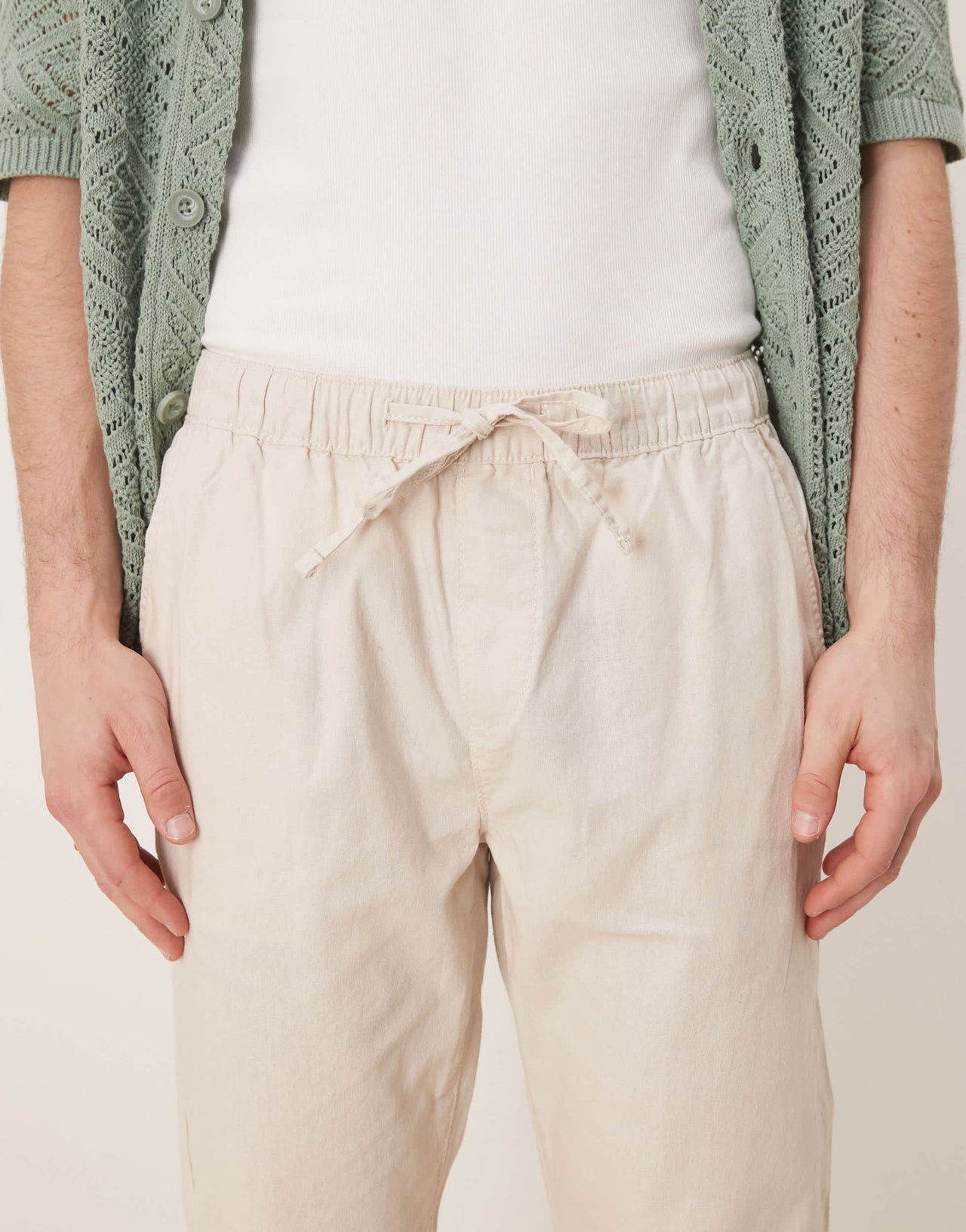 ASOS DESIGN slim linen blend trousers in stone - ASOS Sample Sale