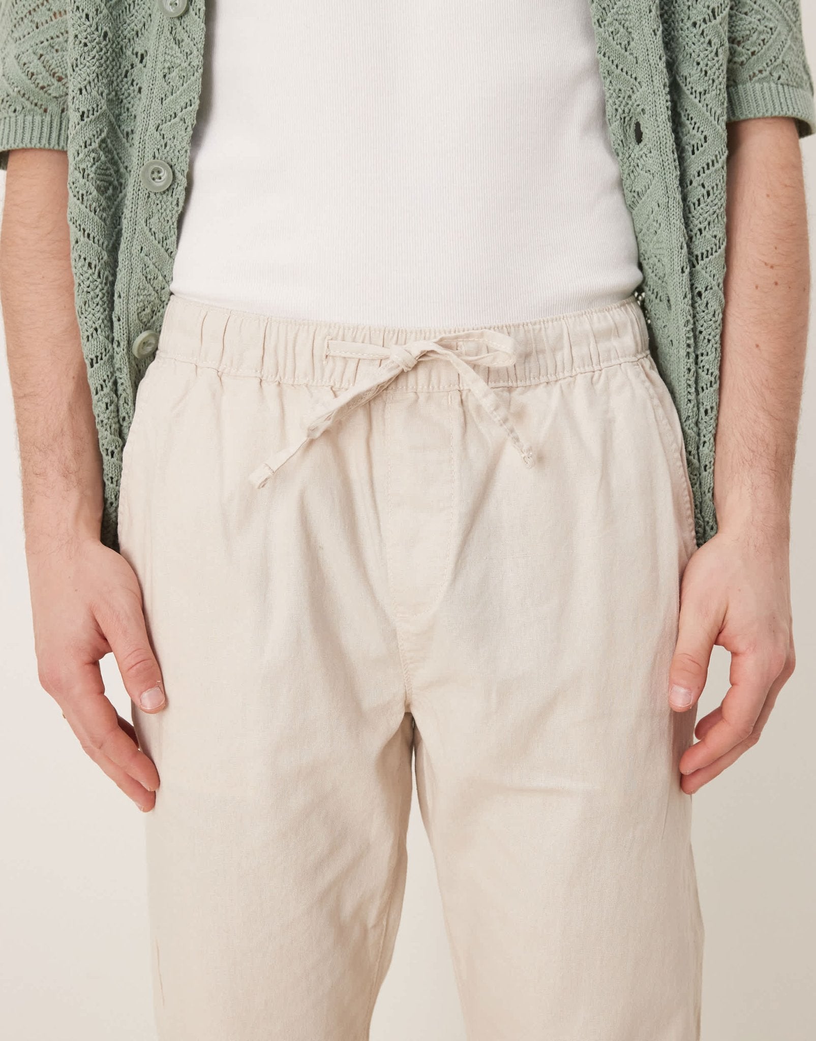 ASOS DESIGN slim linen blend trousers in stone - ASOS Sample Sale