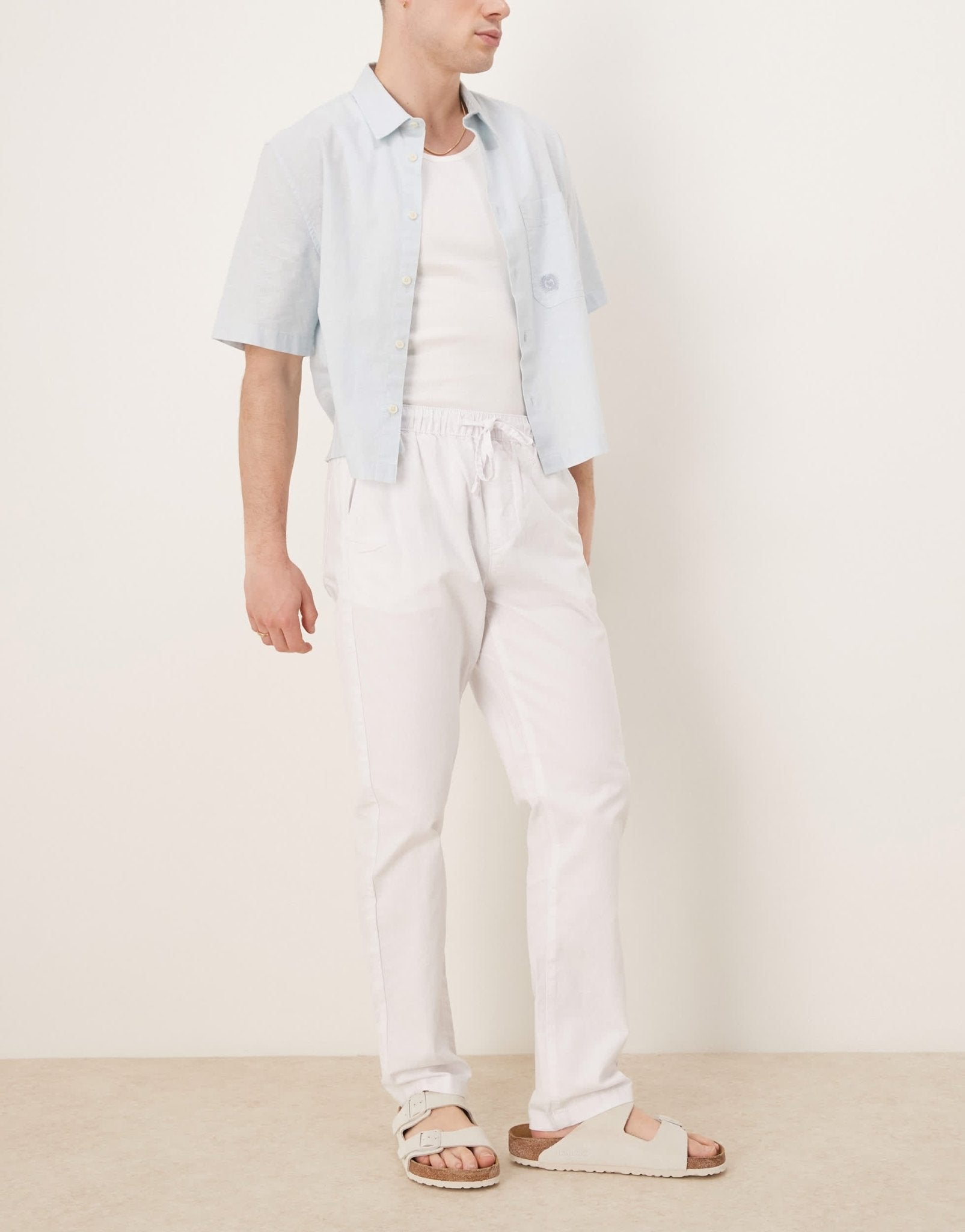 ASOS DESIGN slim linen blend trousers in white - ASOS Sample Sale