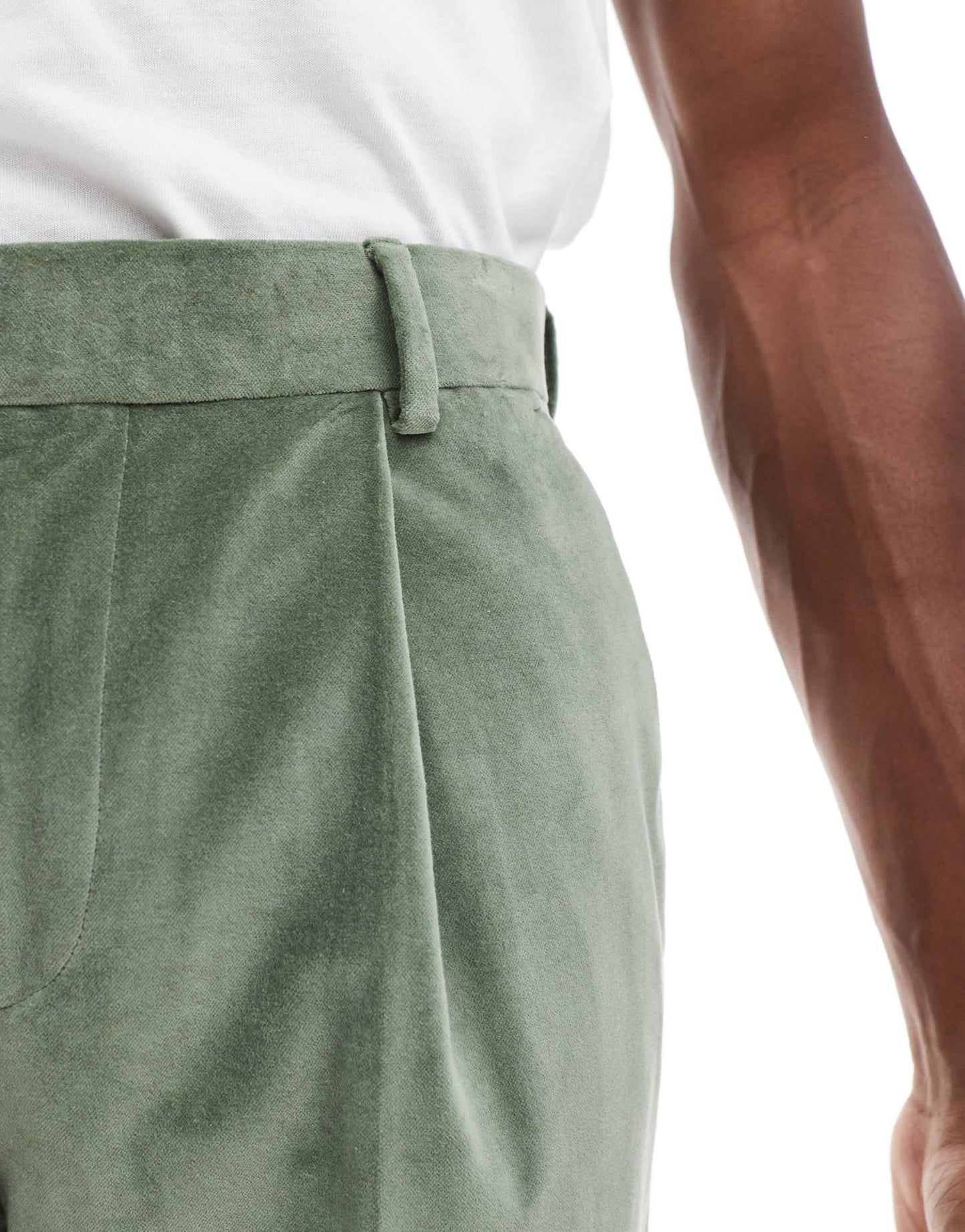 ASOS DESIGN slim pleat front suit trousers in sage green cotton velvet - ASOS Sample Sale