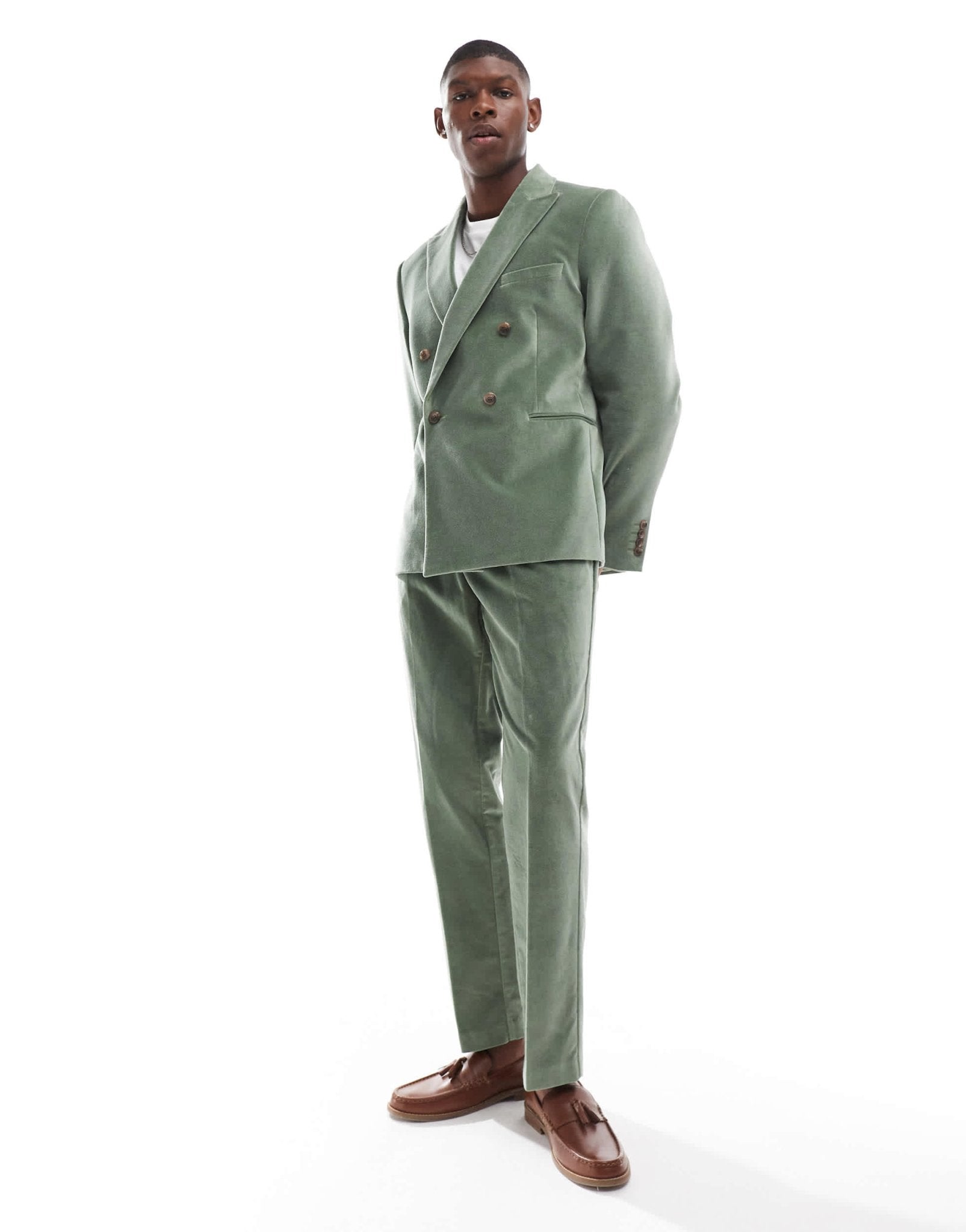 ASOS DESIGN slim pleat front suit trousers in sage green cotton velvet - ASOS Sample Sale