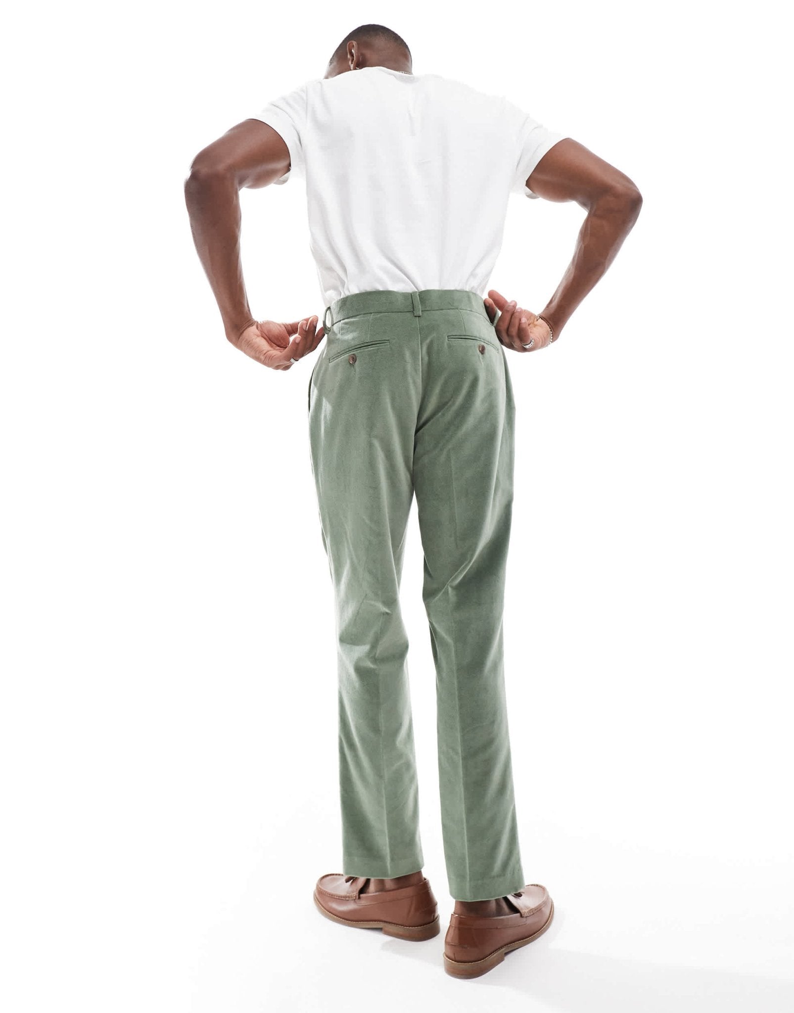 ASOS DESIGN slim pleat front suit trousers in sage green cotton velvet - ASOS Sample Sale