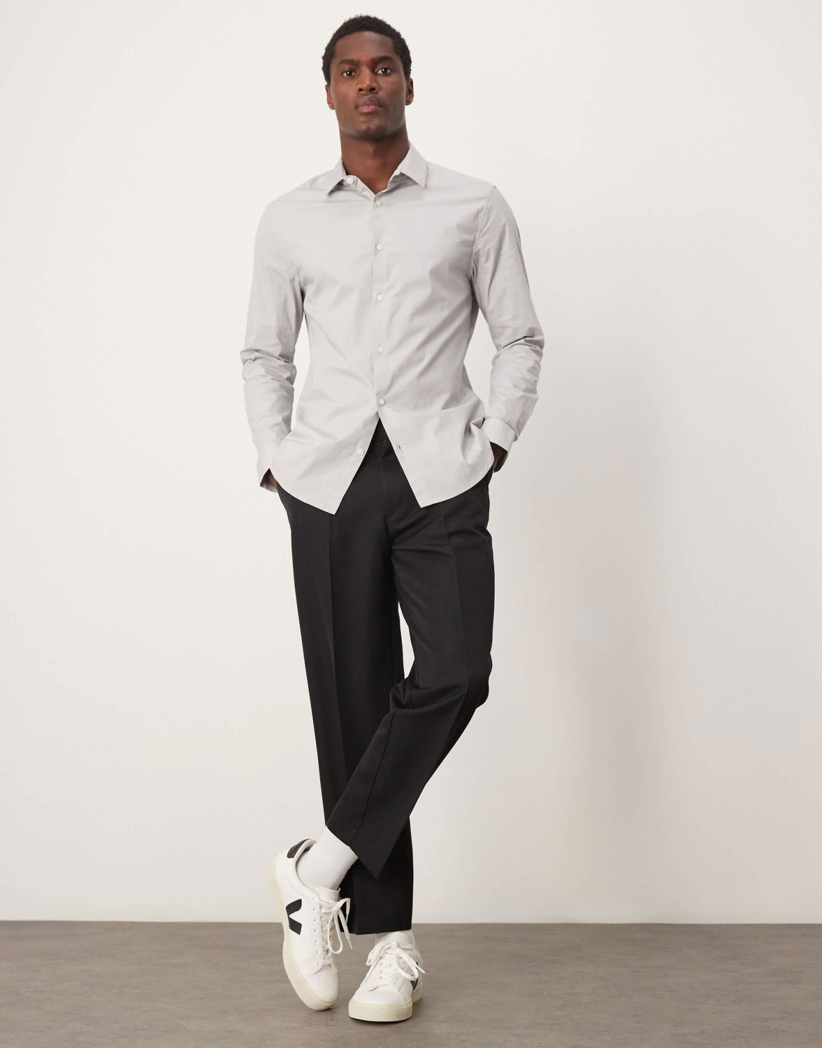 ASOS DESIGN slim poplin shirt in pale grey - ASOS Sample Sale