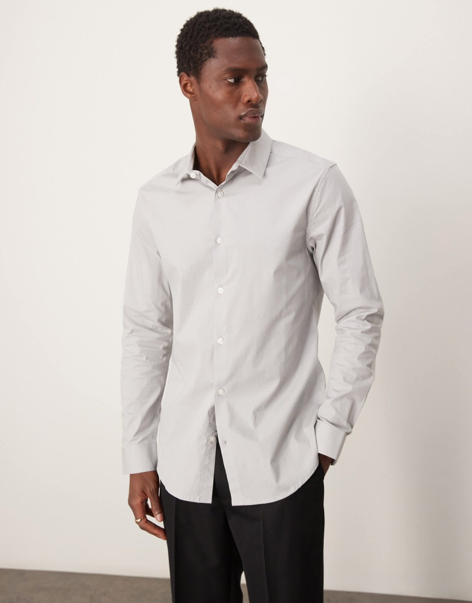 ASOS DESIGN slim poplin shirt in pale grey - ASOS Sample Sale