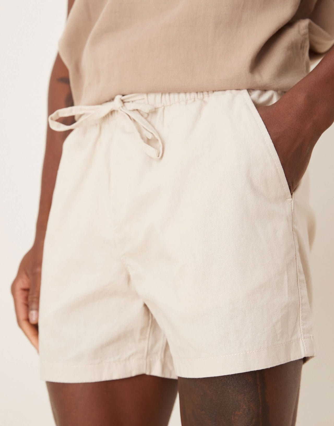 ASOS DESIGN slim shorter length linen blend loose shorts in stone - STONE - ASOS Sample Sale