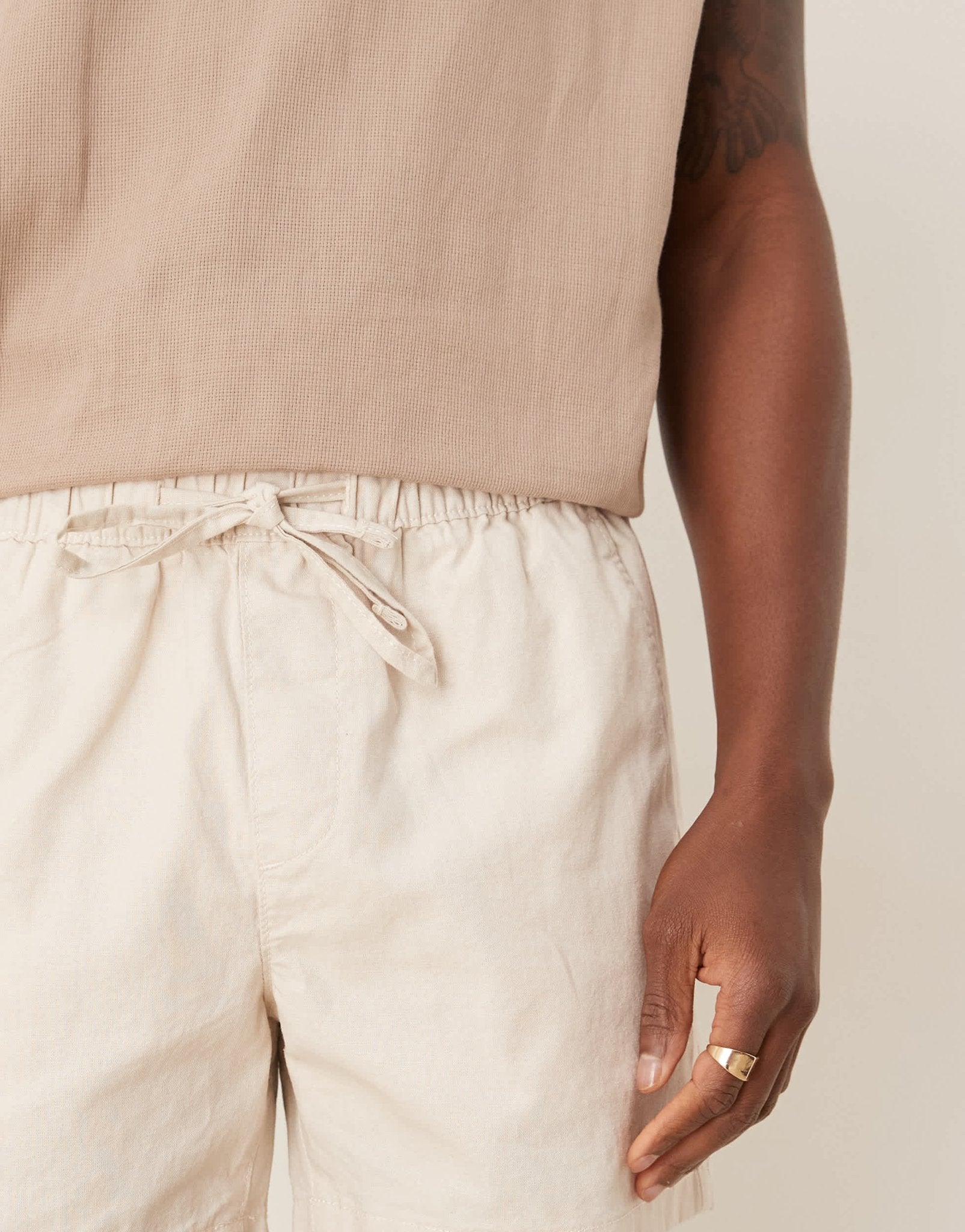 ASOS DESIGN slim shorter length linen blend loose shorts in stone - STONE - ASOS Sample Sale