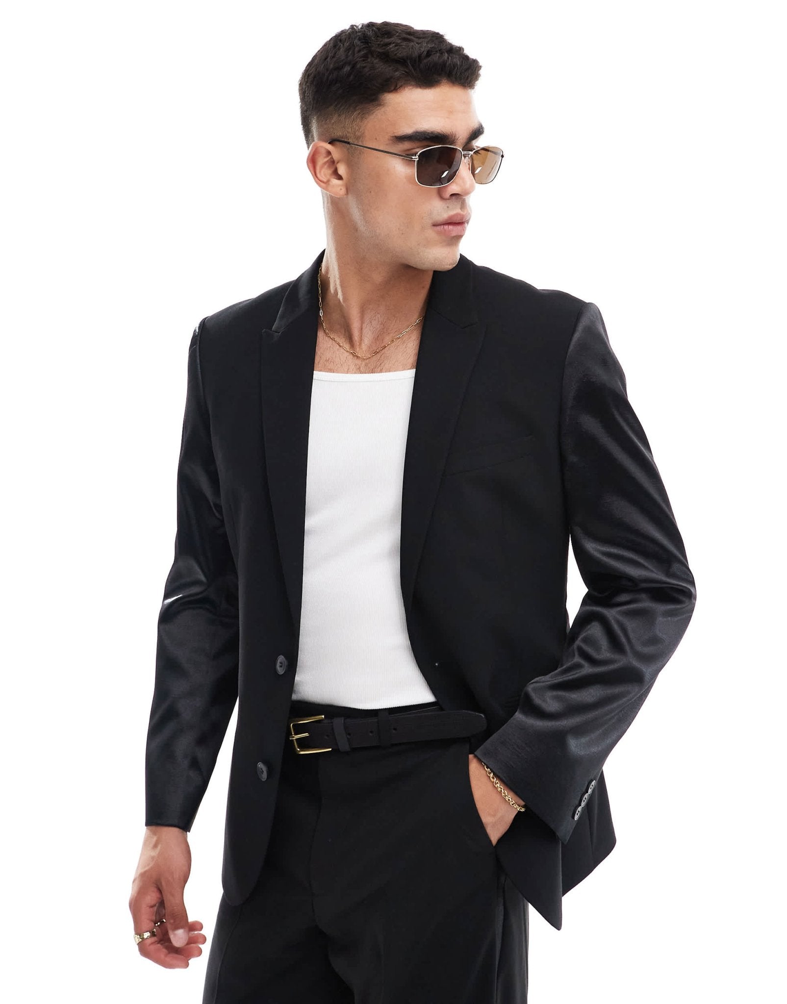 ASOS DESIGN slim suit jacket in black with satin sleeves - ASOS Sample Sale
