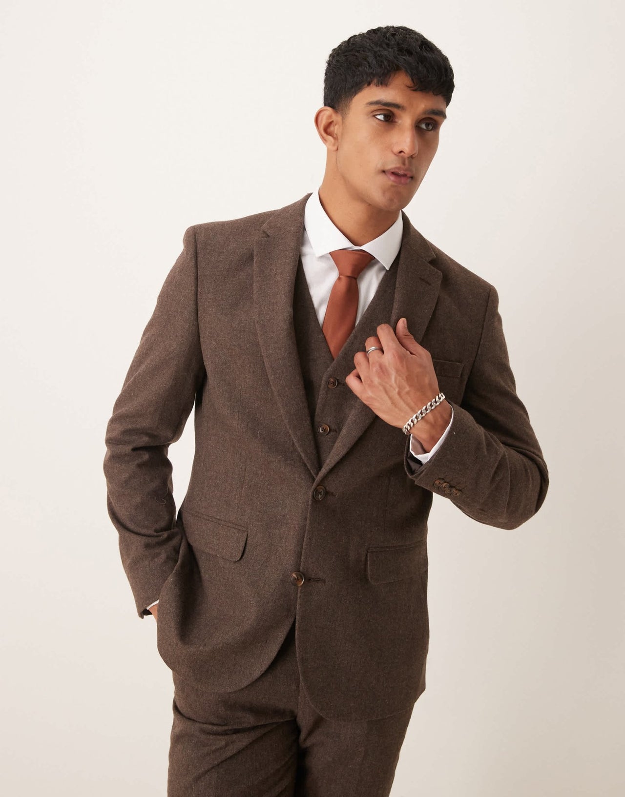 ASOS DESIGN slim suit jacket in brown wool mix flannel - ASOS Sample Sale