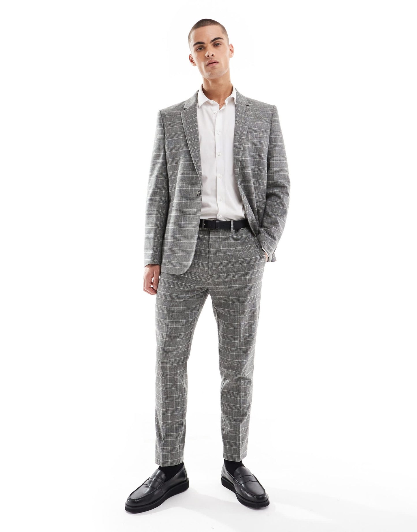 ASOS DESIGN slim suit jacket in brushed charcoal check - ASOS Sample Sale