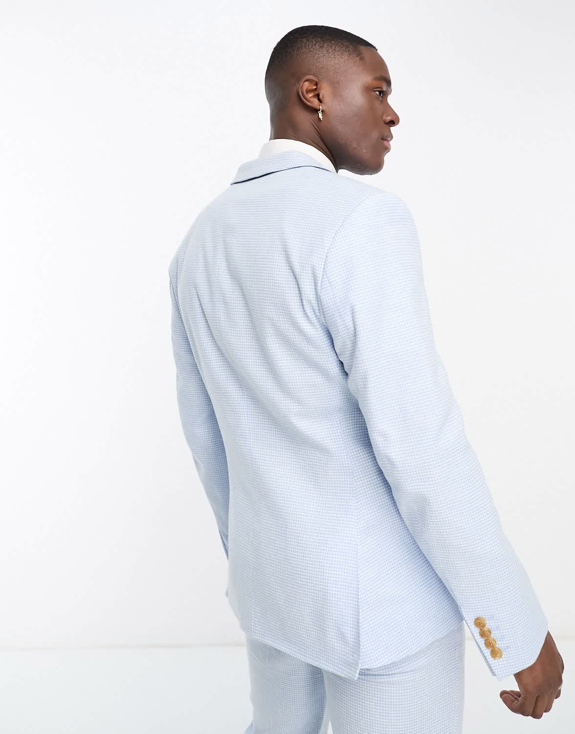 ASOS DESIGN slim suit jacket in linen in puppytooth in blue - ASOS Sample Sale
