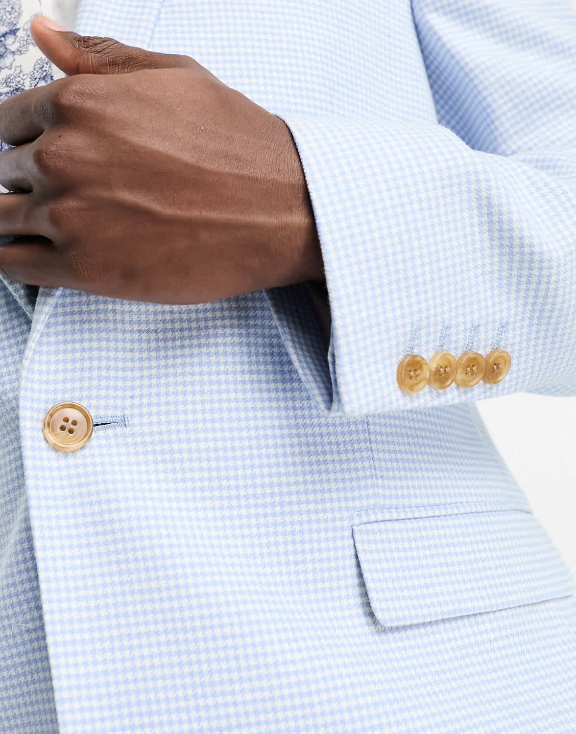 ASOS DESIGN slim suit jacket in linen in puppytooth in blue - ASOS Sample Sale