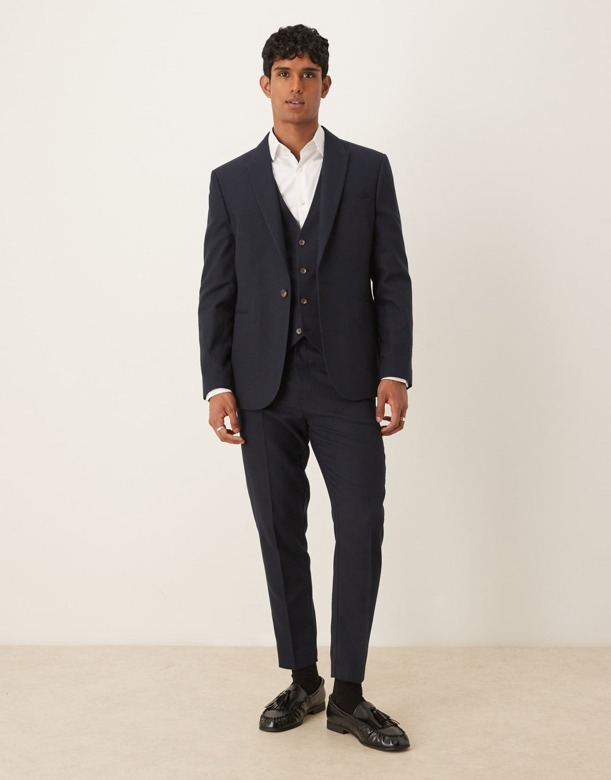 ASOS DESIGN slim suit jacket in navy herringbone wool look - ASOS Sample Sale