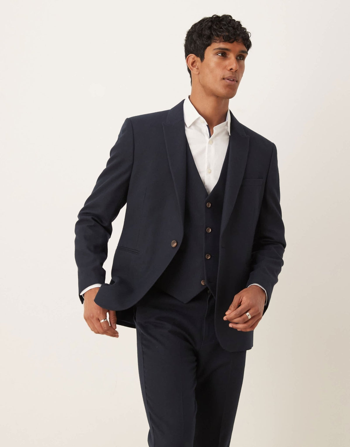 ASOS DESIGN slim suit jacket in navy herringbone wool look - ASOS Sample Sale