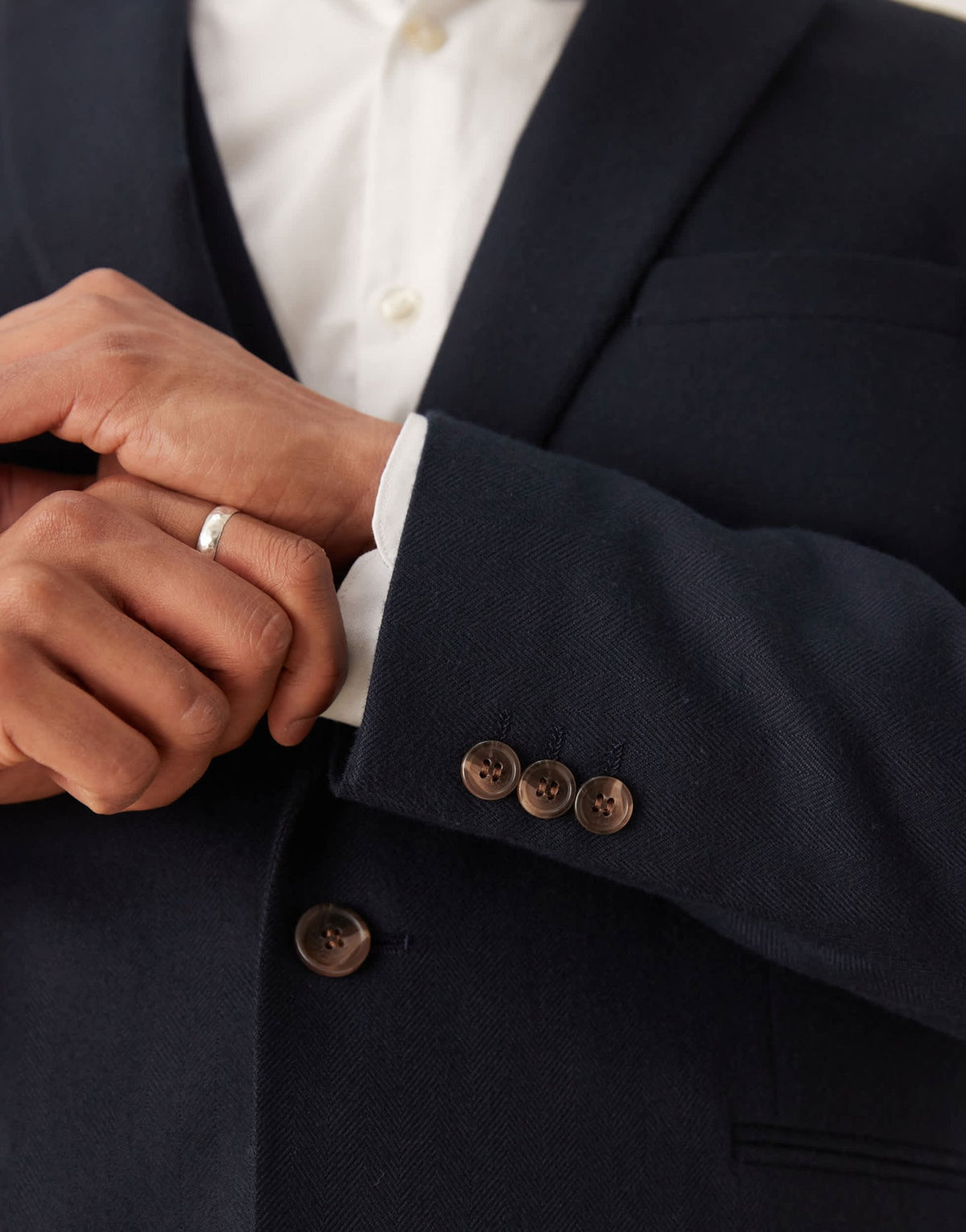 ASOS DESIGN slim suit jacket in navy herringbone wool look - ASOS Sample Sale