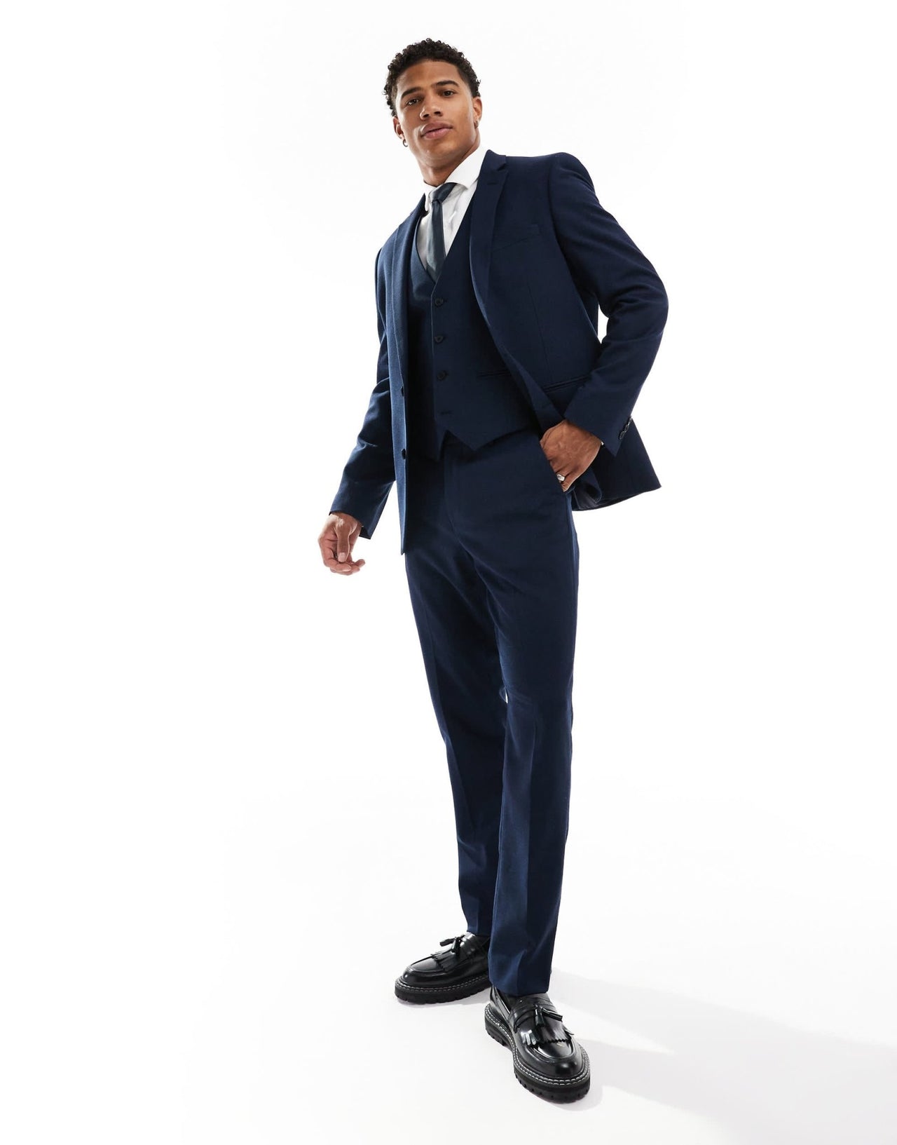 ASOS DESIGN slim suit jacket in navy microtexture - ASOS Sample Sale