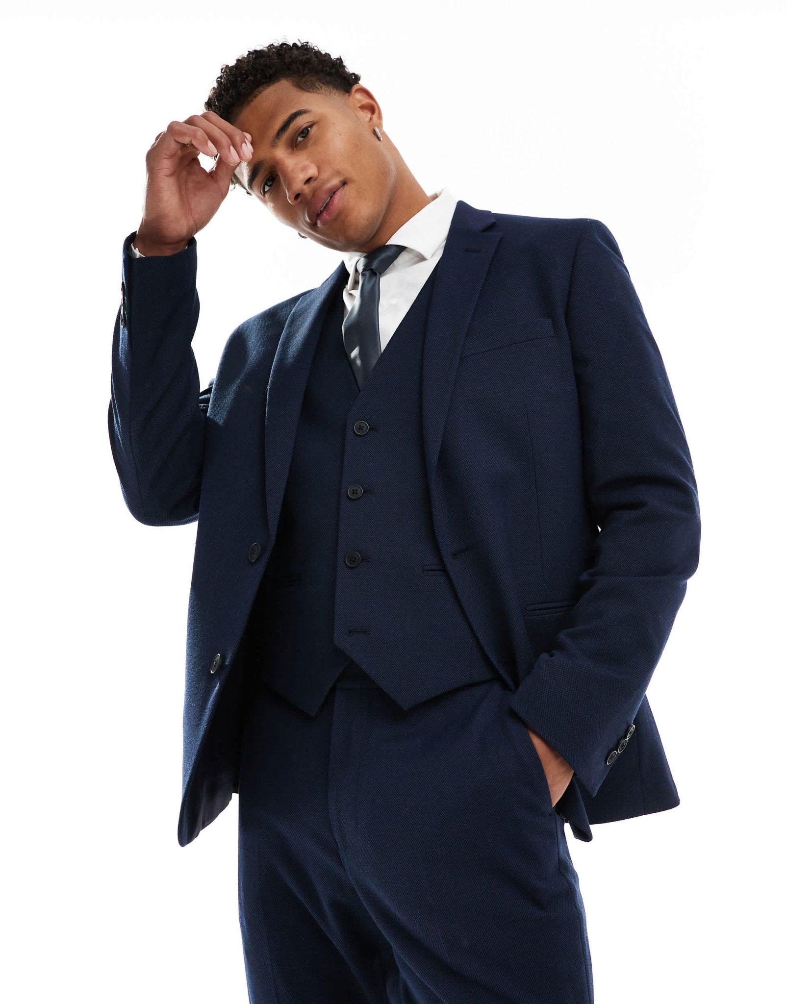 ASOS DESIGN slim suit jacket in navy microtexture - ASOS Sample Sale