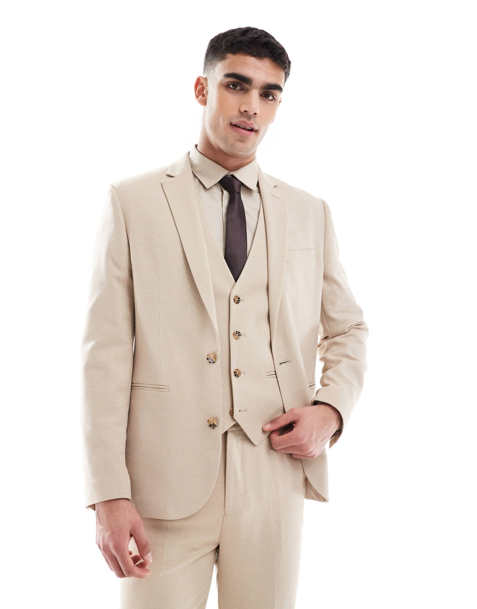 ASOS DESIGN slim suit jacket in textured stone fabric - ASOS Sample Sale