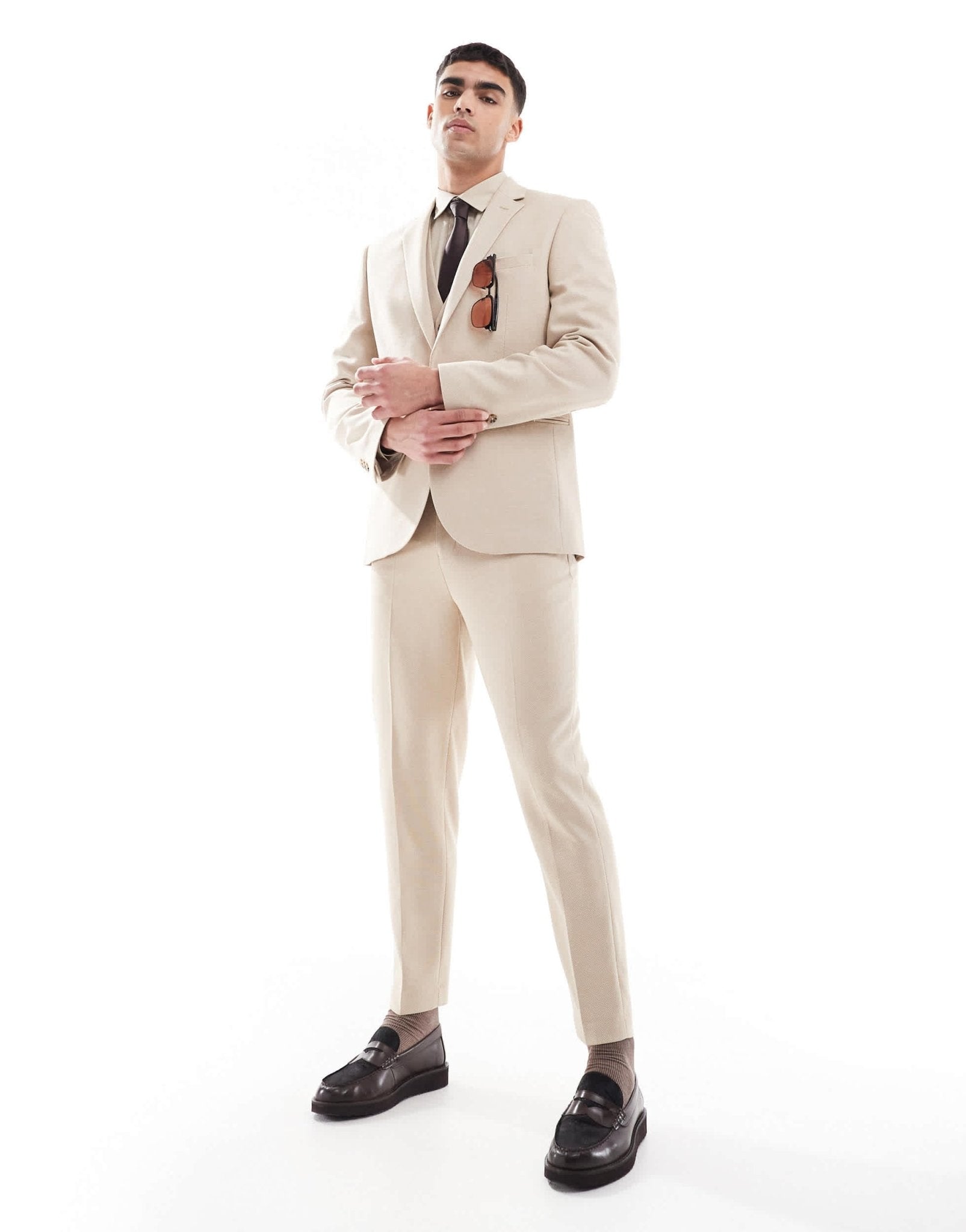 ASOS DESIGN slim suit jacket in textured stone fabric - ASOS Sample Sale