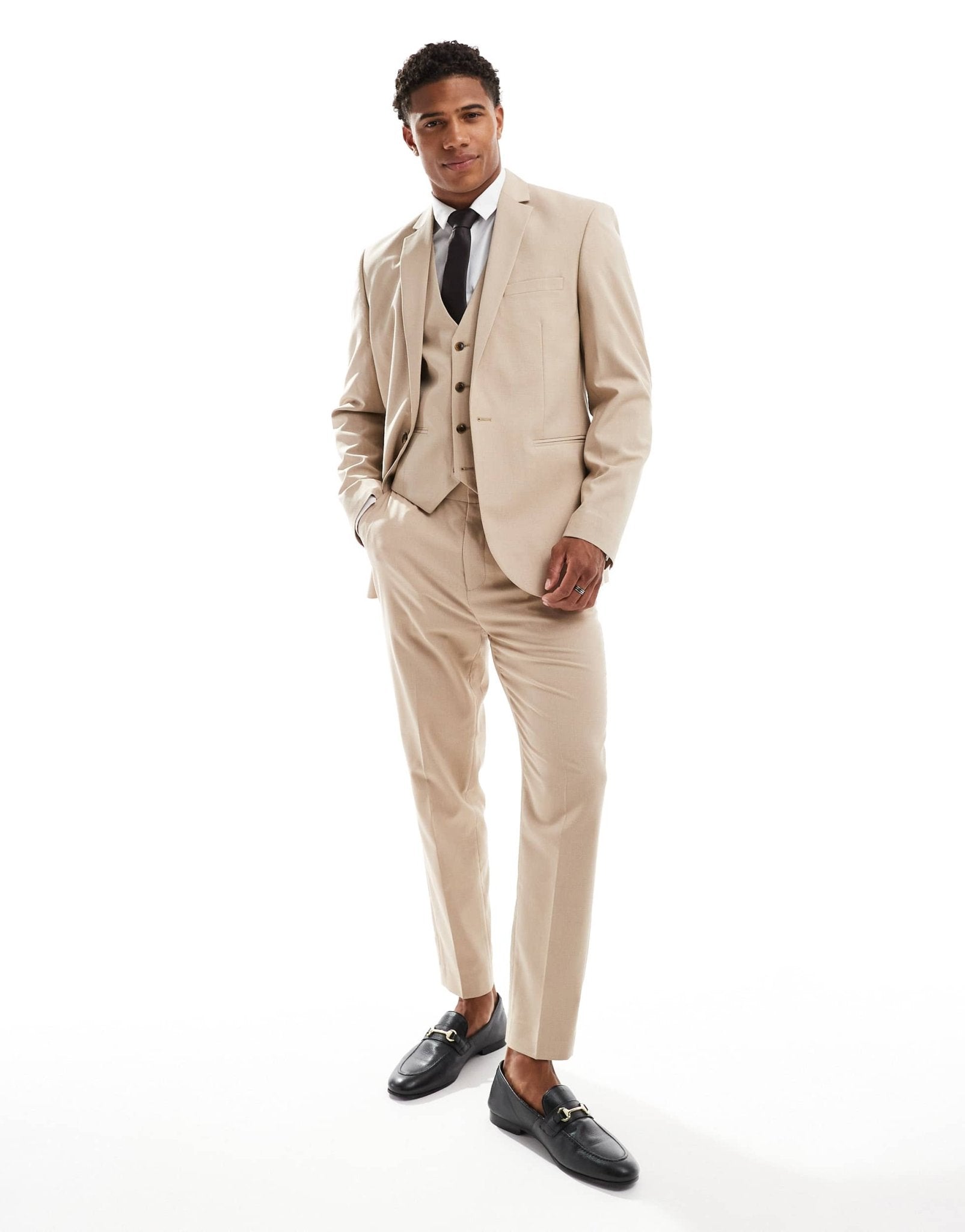 ASOS DESIGN slim suit jacket in tonal neutral prince of wales check - ASOS Sample Sale