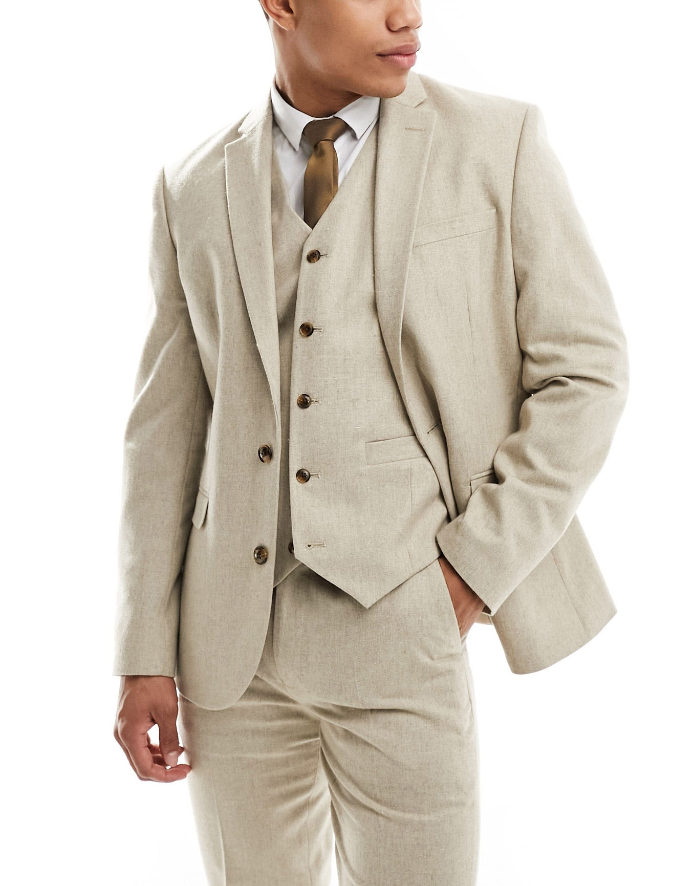 ASOS DESIGN slim suit jacket in wool mix texture in beige - ASOS Sample Sale