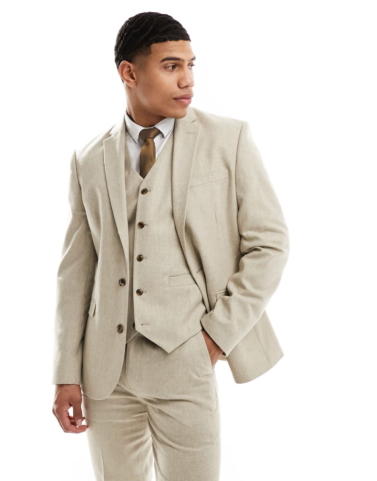 ASOS DESIGN slim suit jacket in wool mix texture in beige - ASOS Sample Sale