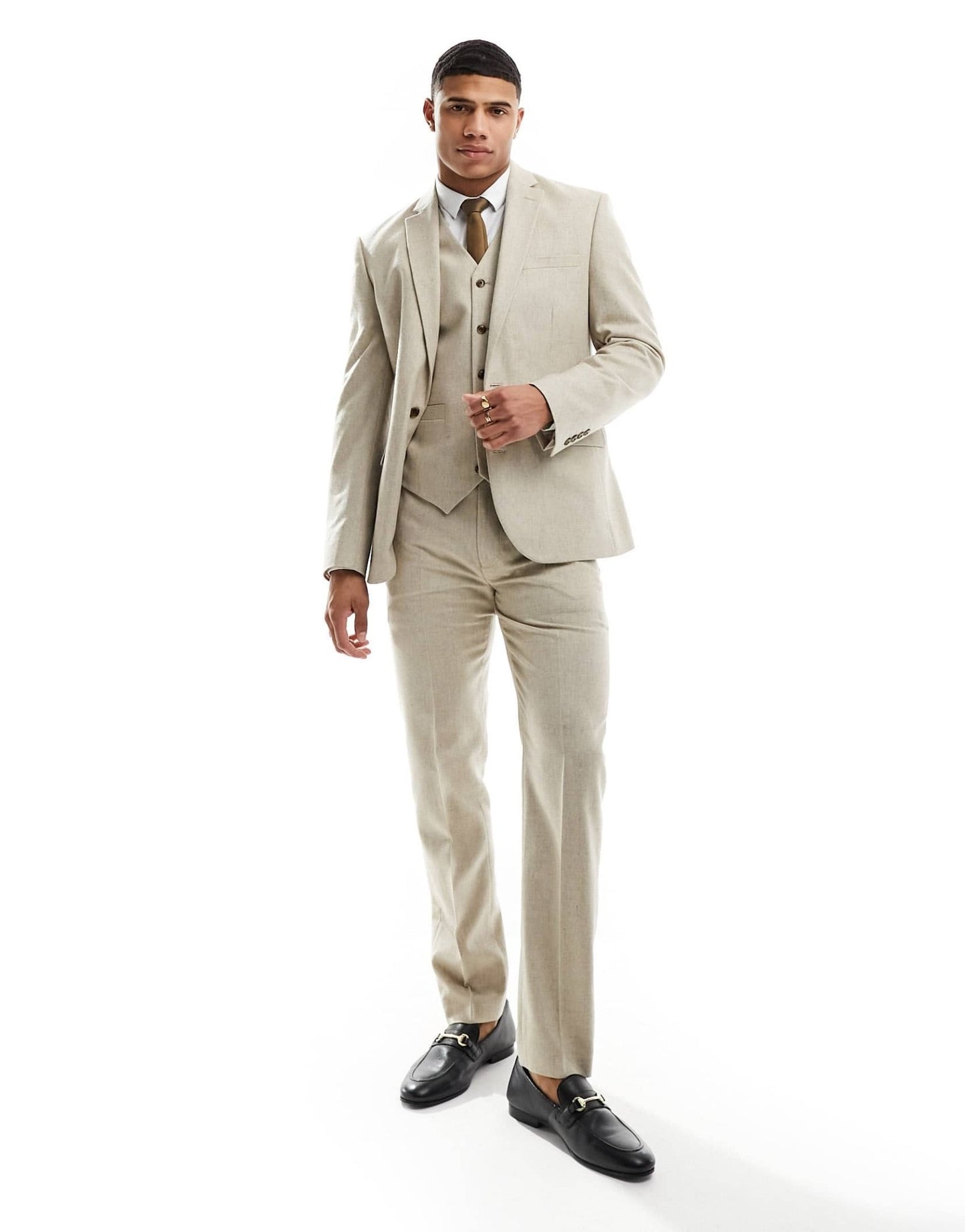 ASOS DESIGN slim suit jacket in wool mix texture in beige - ASOS Sample Sale