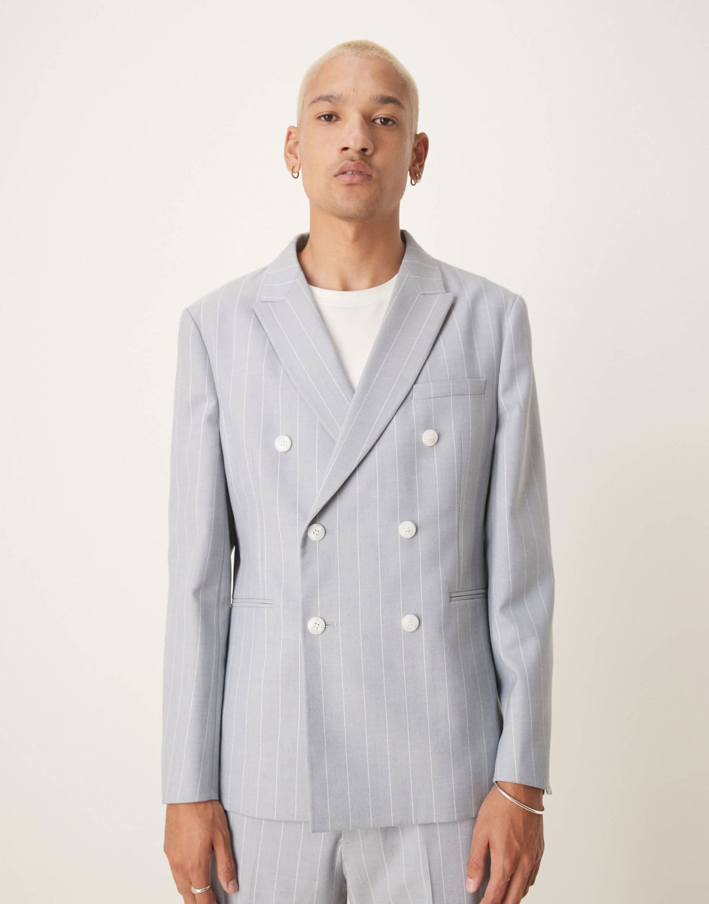 ASOS DESIGN slim suit jacket with linen in blue pinstripe - ASOS Sample Sale