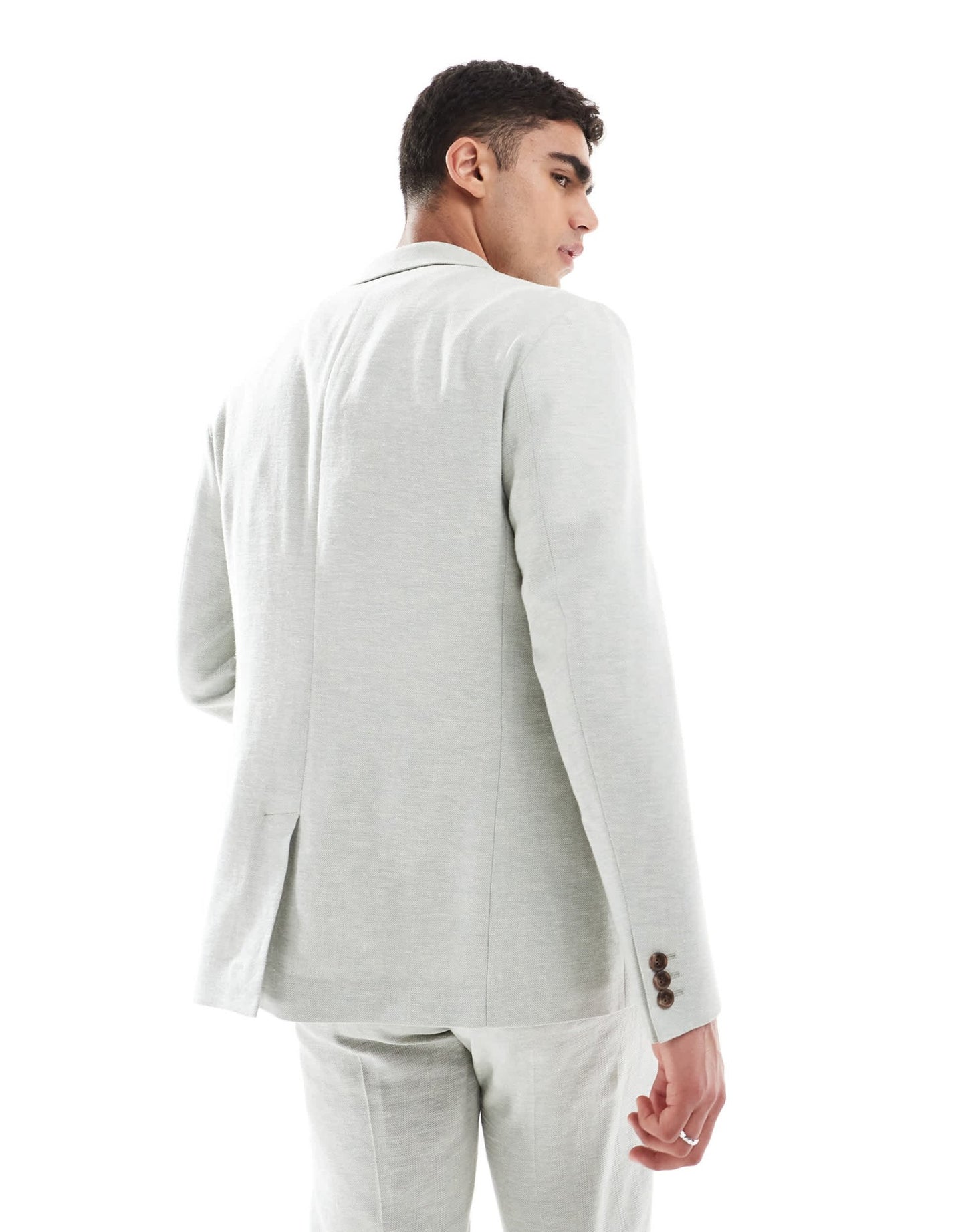 ASOS DESIGN slim suit jacket with linen in light green herringbone - ASOS Sample Sale