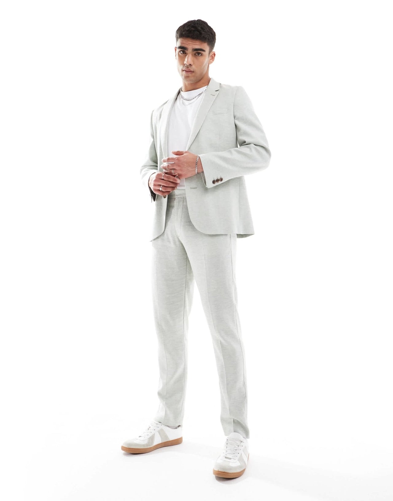 ASOS DESIGN slim suit jacket with linen in light green herringbone - ASOS Sample Sale