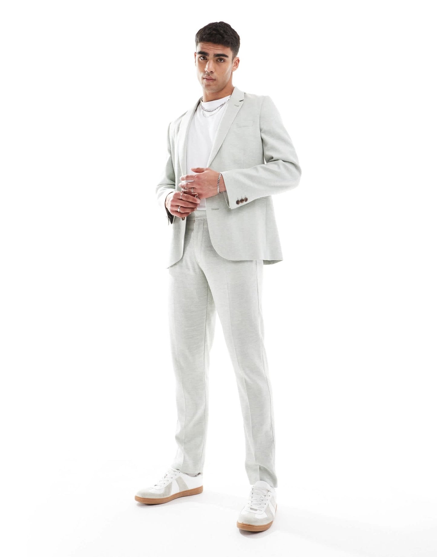 ASOS DESIGN slim suit jacket with linen in light green herringbone - ASOS Sample Sale
