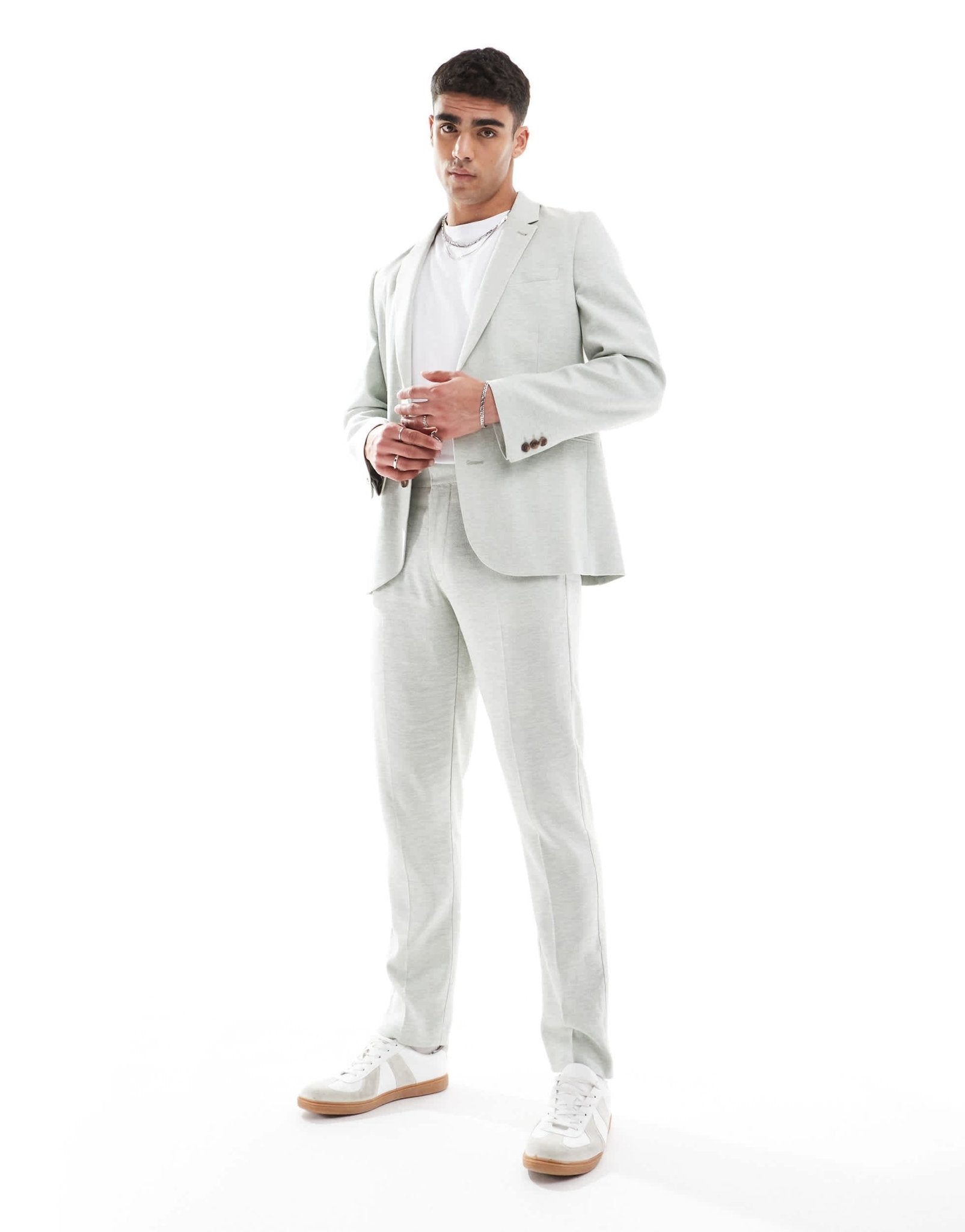 ASOS DESIGN slim suit jacket with linen in light green herringbone - ASOS Sample Sale