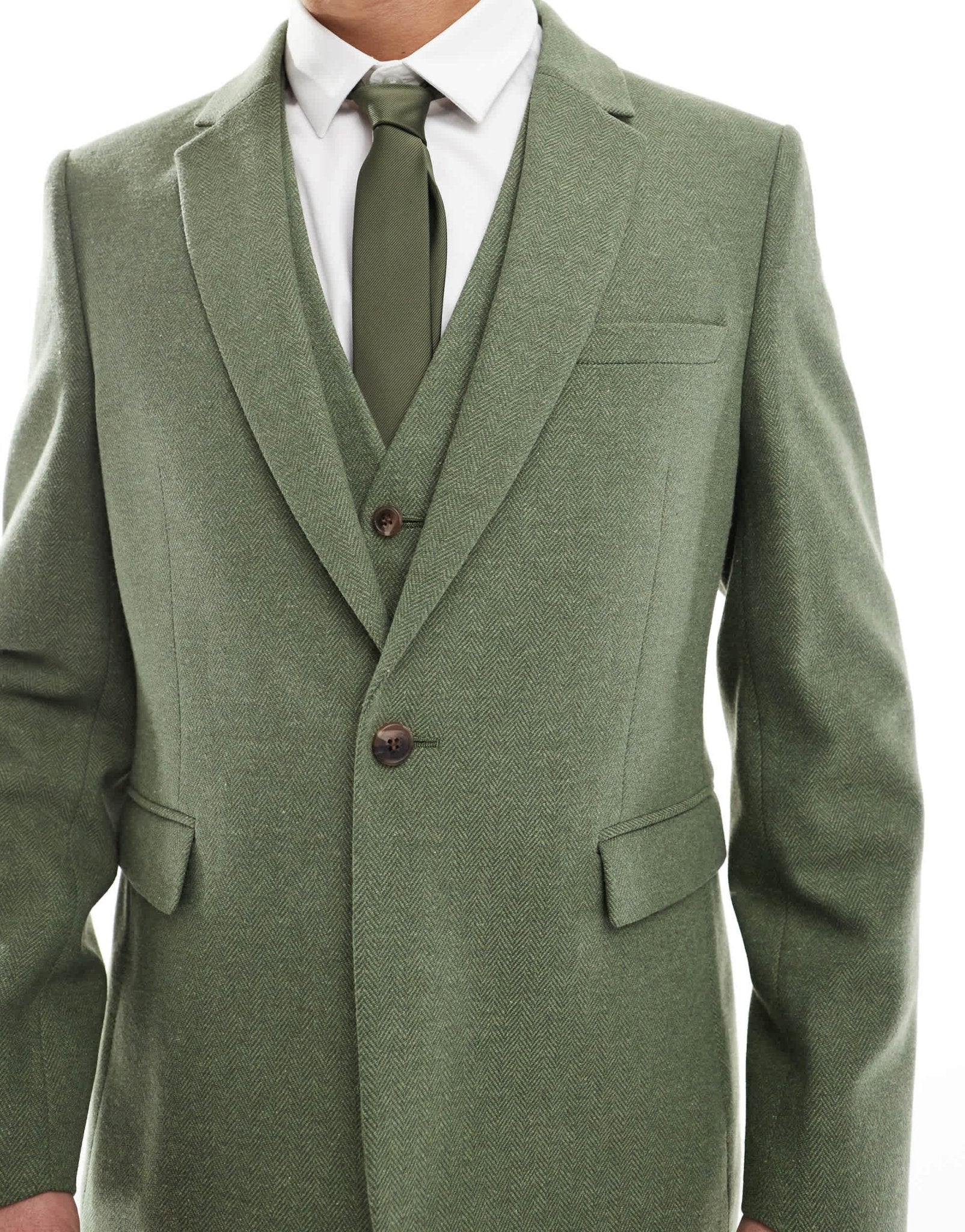 ASOS DESIGN slim suit jacket with wool in green herringbone - ASOS Sample Sale
