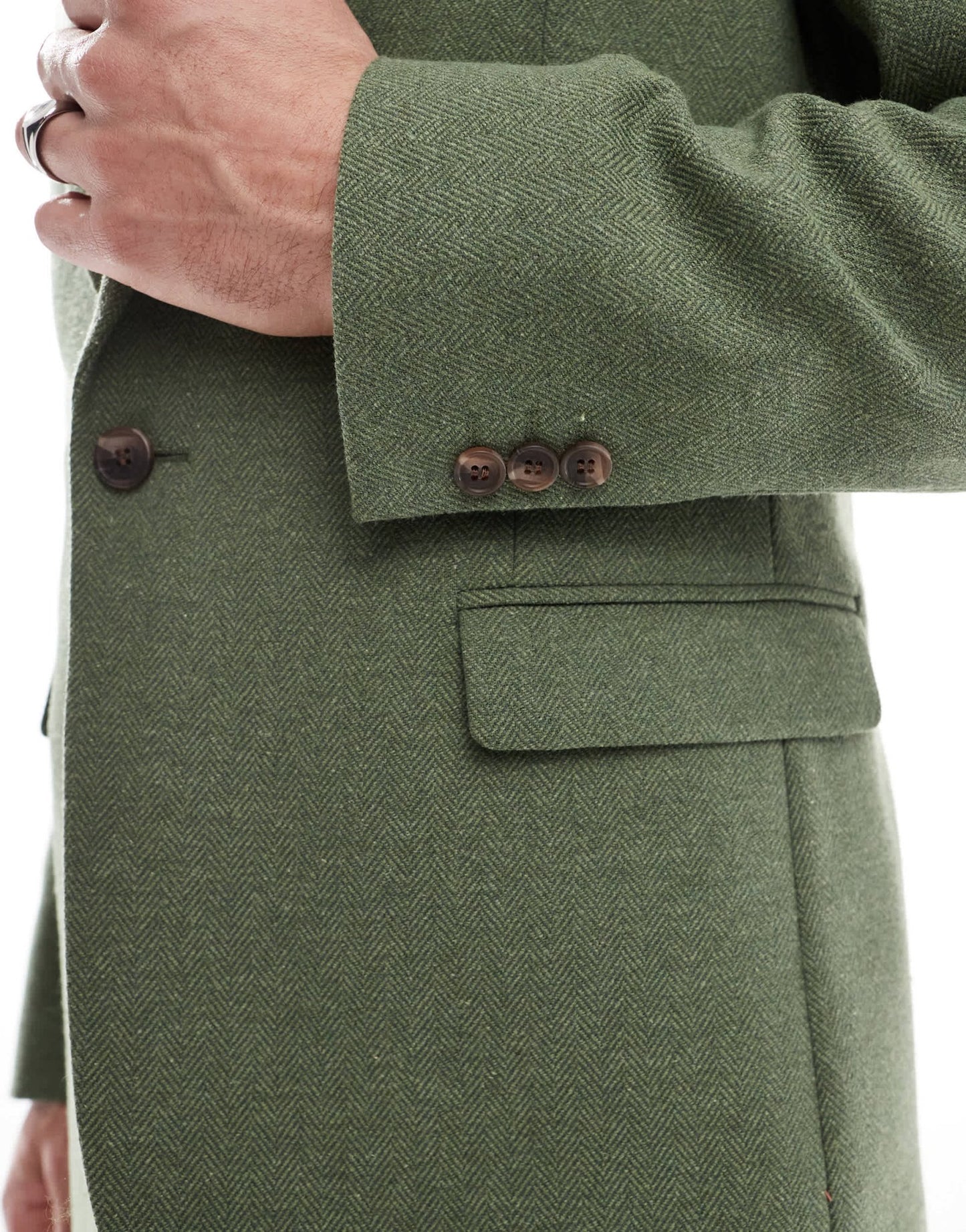 ASOS DESIGN slim suit jacket with wool in green herringbone - ASOS Sample Sale