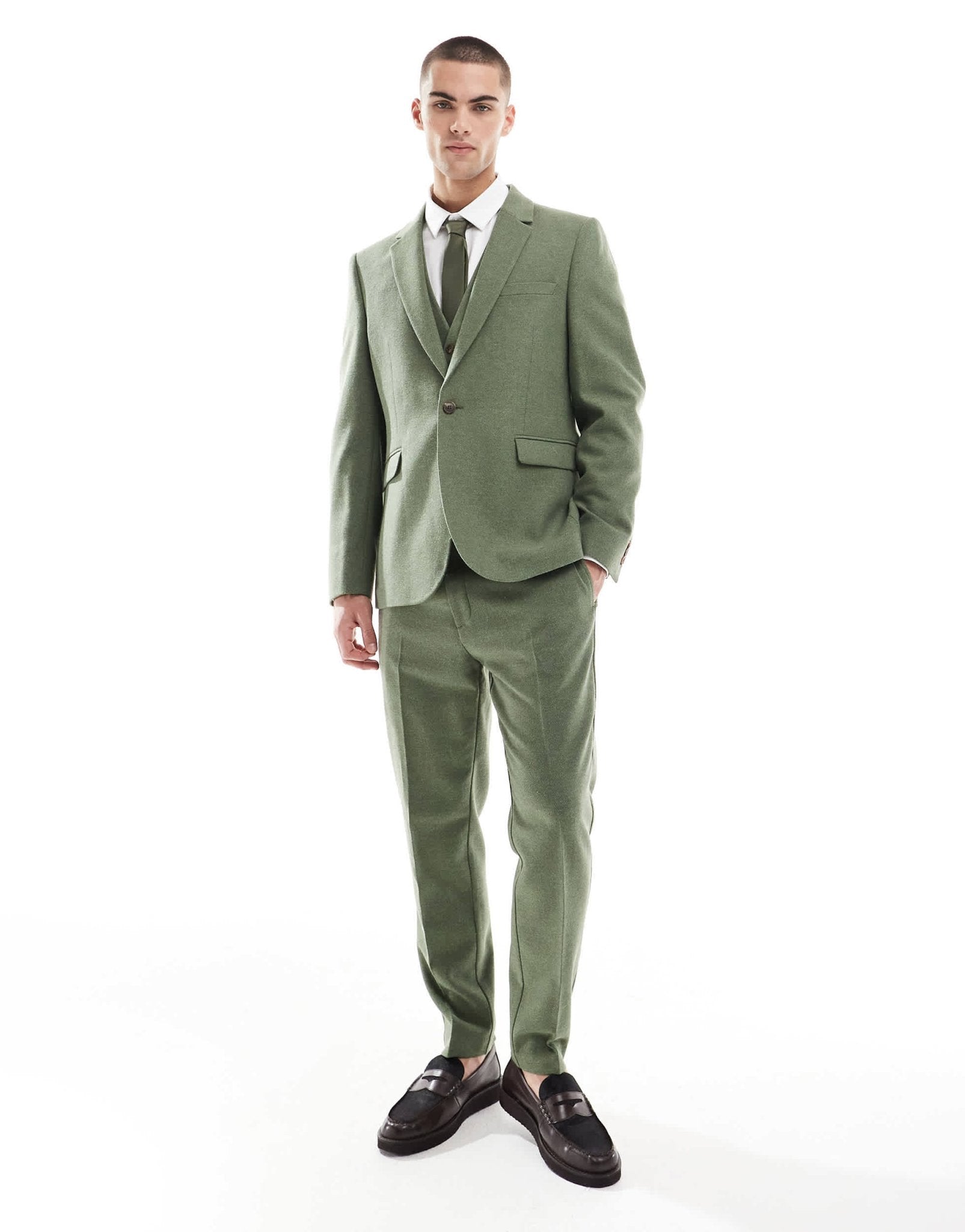 ASOS DESIGN slim suit jacket with wool in green herringbone - ASOS Sample Sale