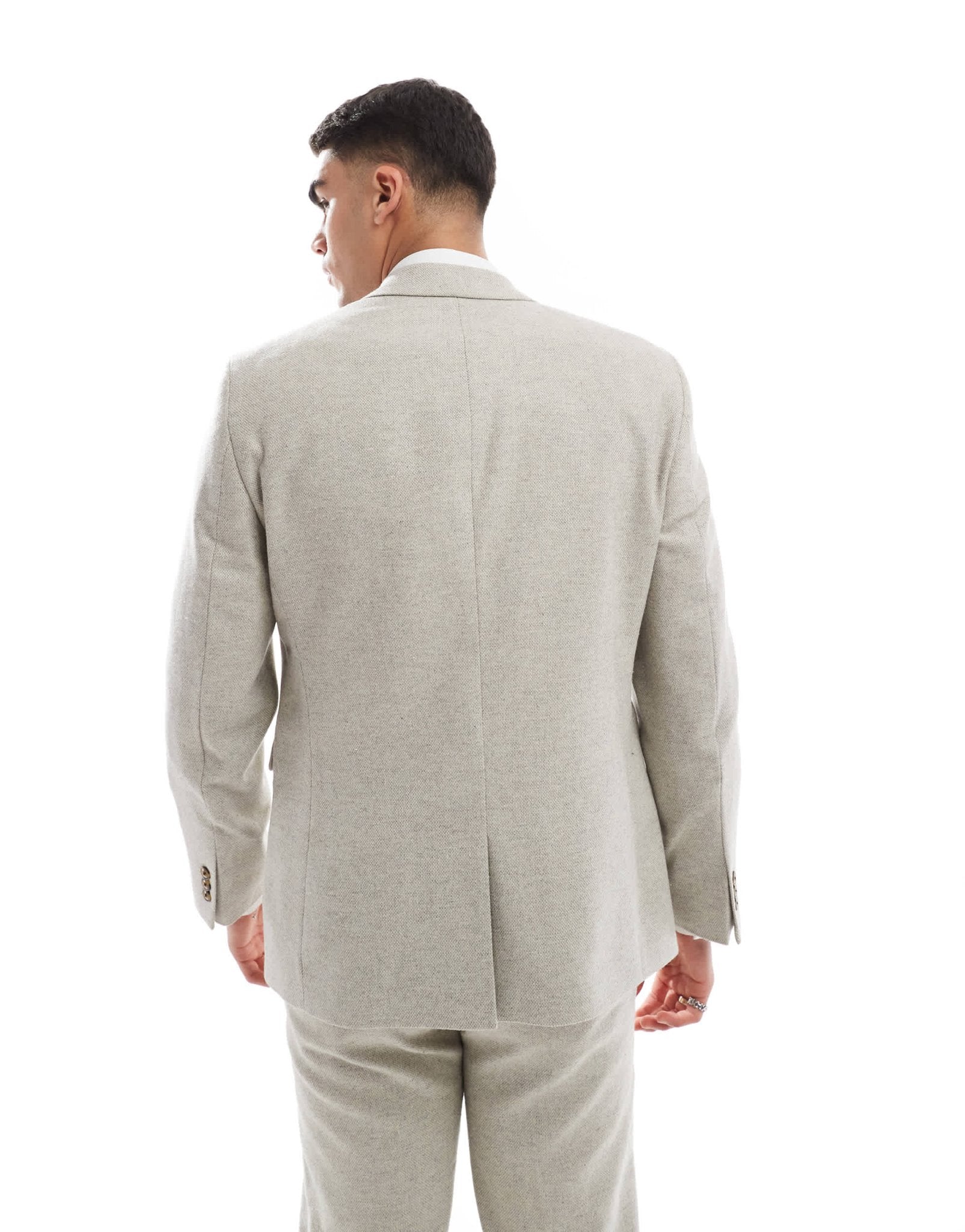 ASOS DESIGN slim suit jacket with wool in stone tweed - ASOS Sample Sale