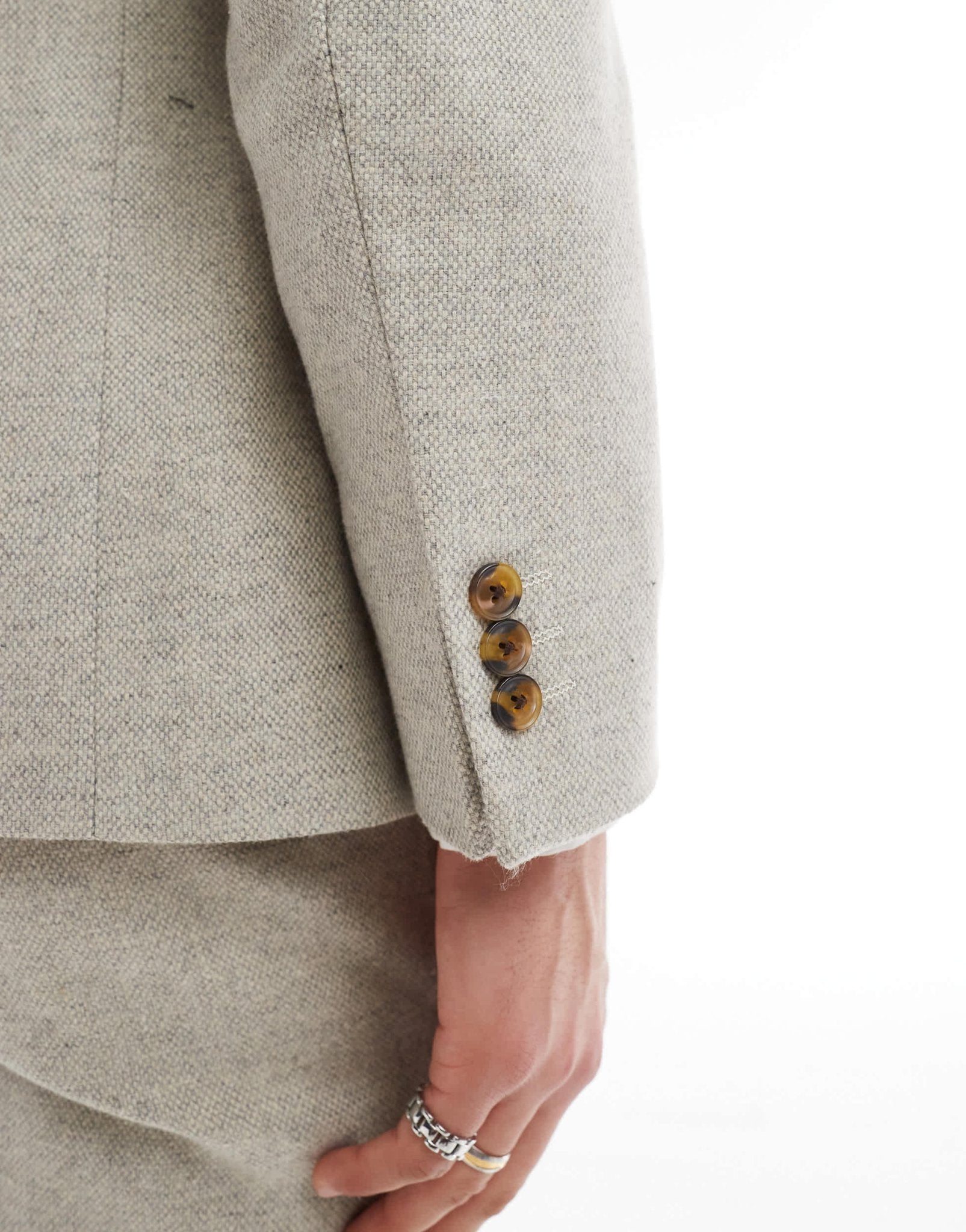 ASOS DESIGN slim suit jacket with wool in stone tweed - ASOS Sample Sale