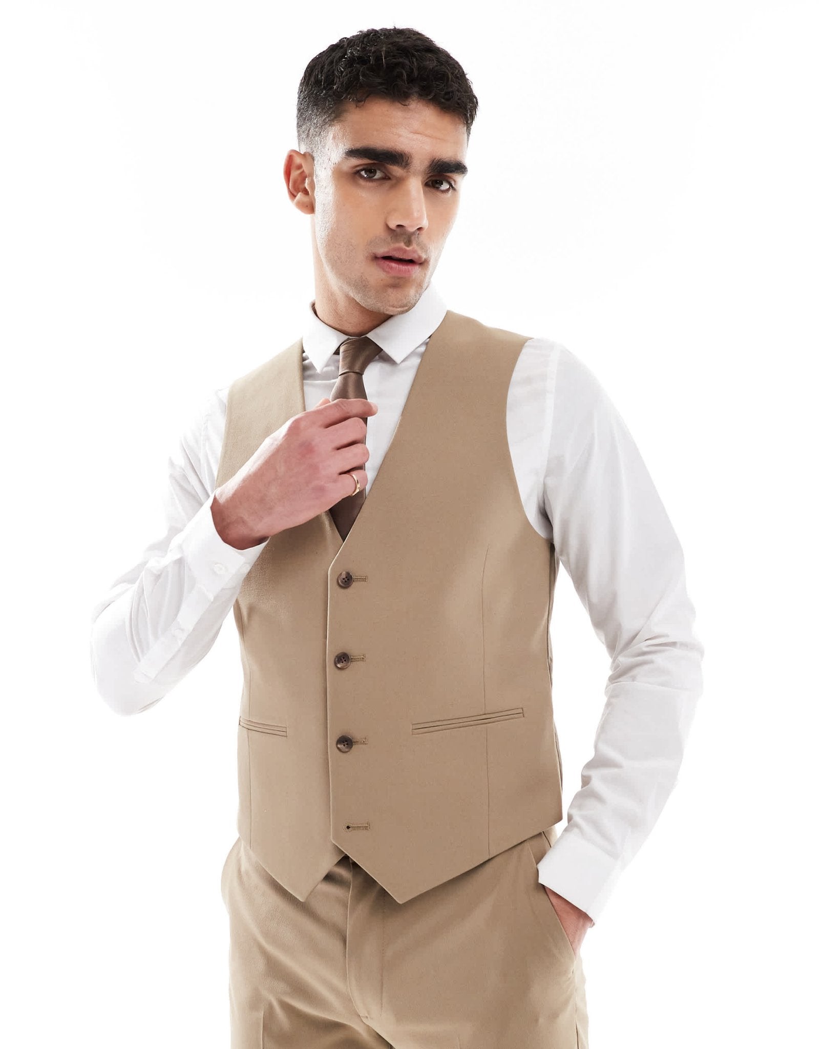 ASOS DESIGN slim suit waistcoat in dark stone - ASOS Sample Sale