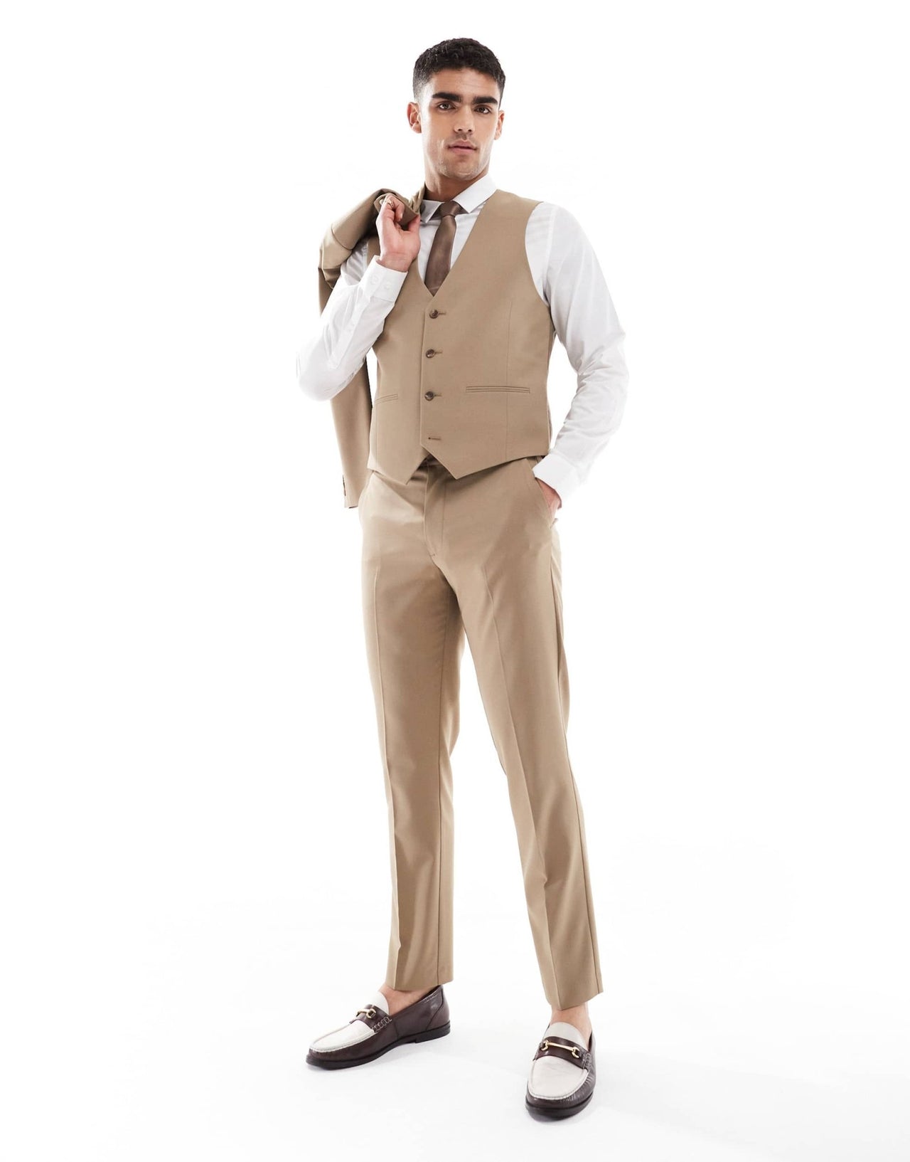 ASOS DESIGN slim suit waistcoat in dark stone - ASOS Sample Sale
