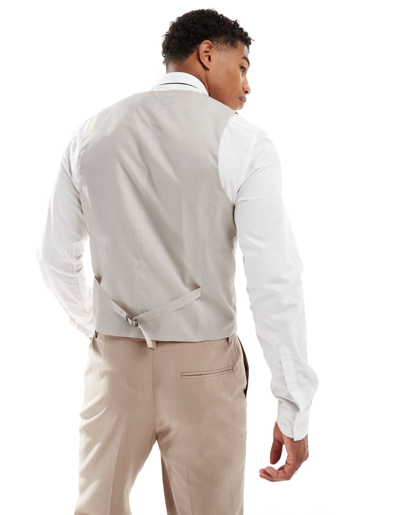 ASOS DESIGN slim suit waistcoat in tonal neutral prince of wales check - ASOS Sample Sale