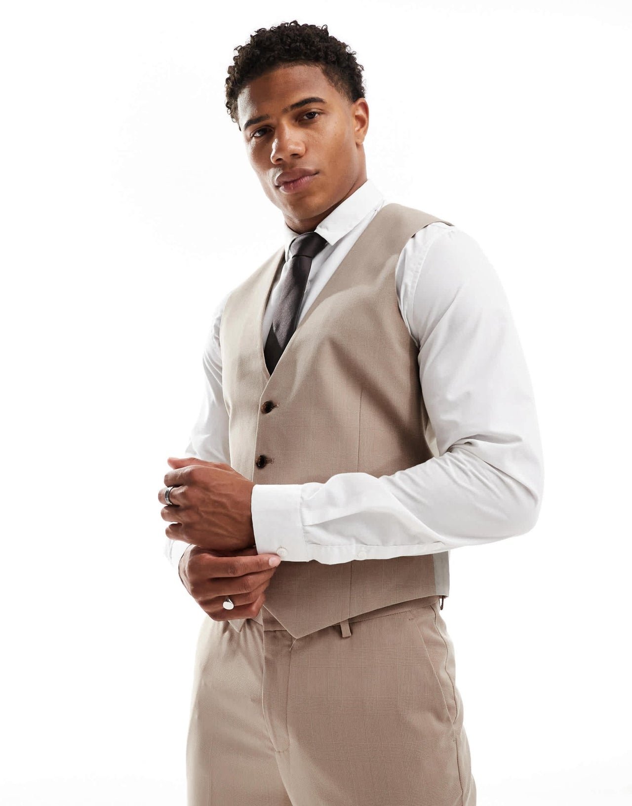 ASOS DESIGN slim suit waistcoat in tonal neutral prince of wales check - ASOS Sample Sale