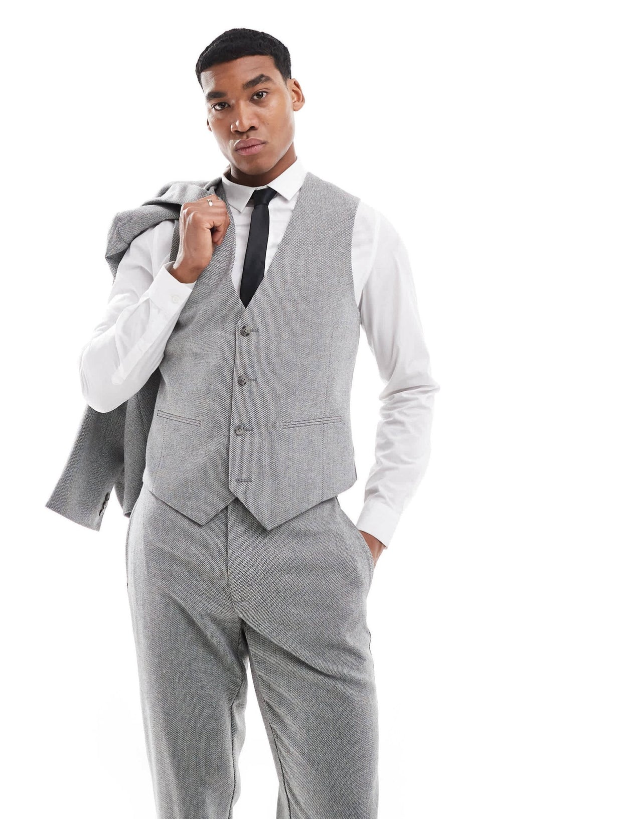 ASOS DESIGN slim suit waistcoat with wool in grey barleyweave - ASOS Sample Sale